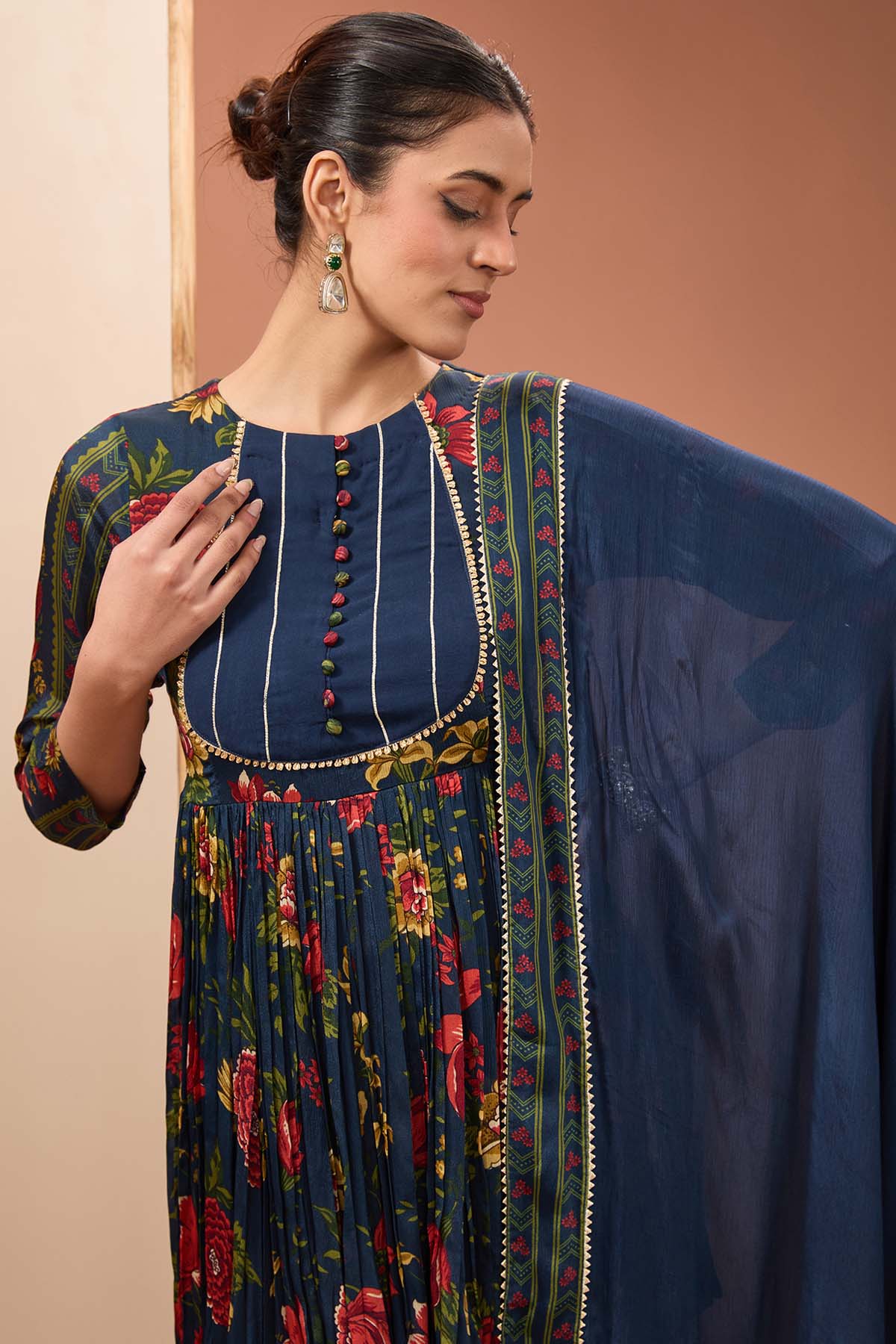 Blue Printed Kurta Sharara Set
