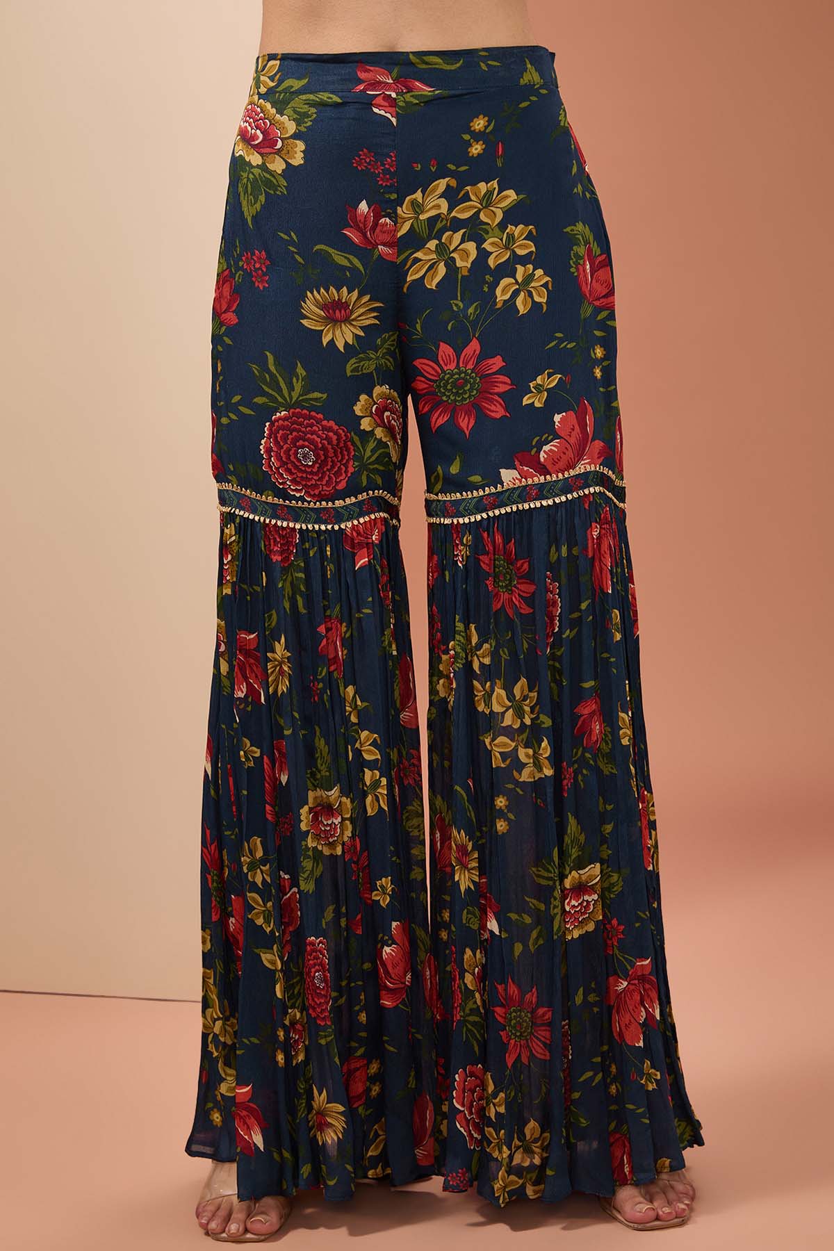 Blue Printed Kurta Sharara Set