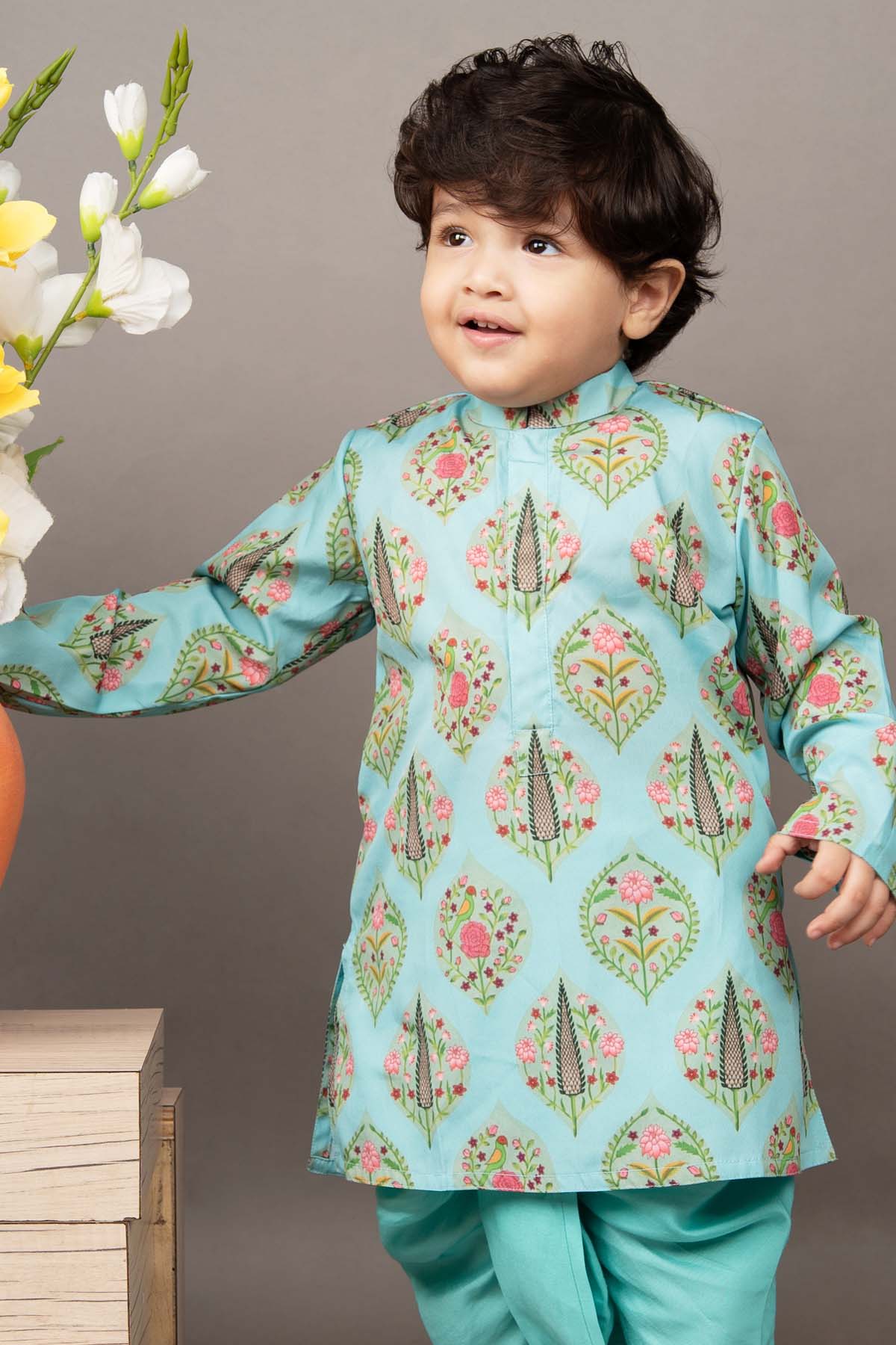 Blue Printed Kurta & Dhoti