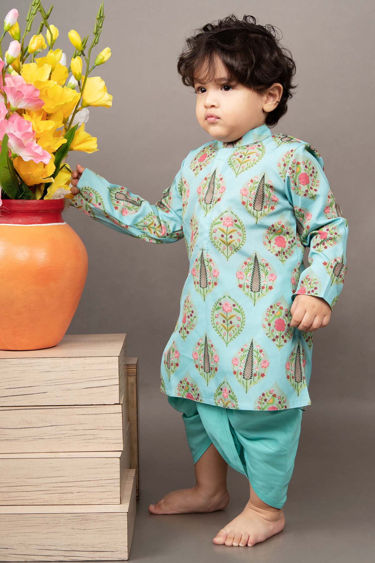 Blue Printed Kurta & Dhoti