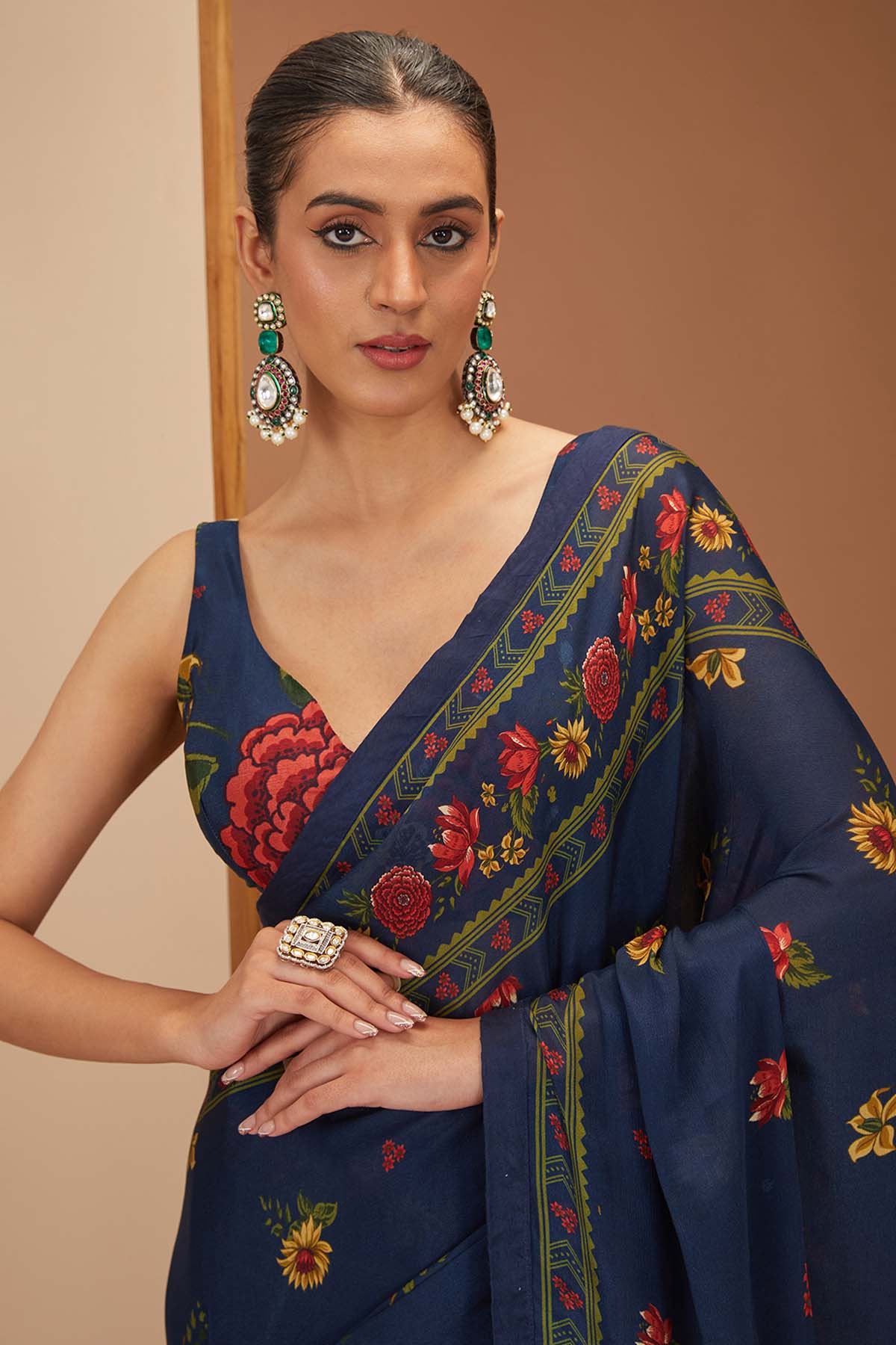 Blue Printed Saree & Blouse