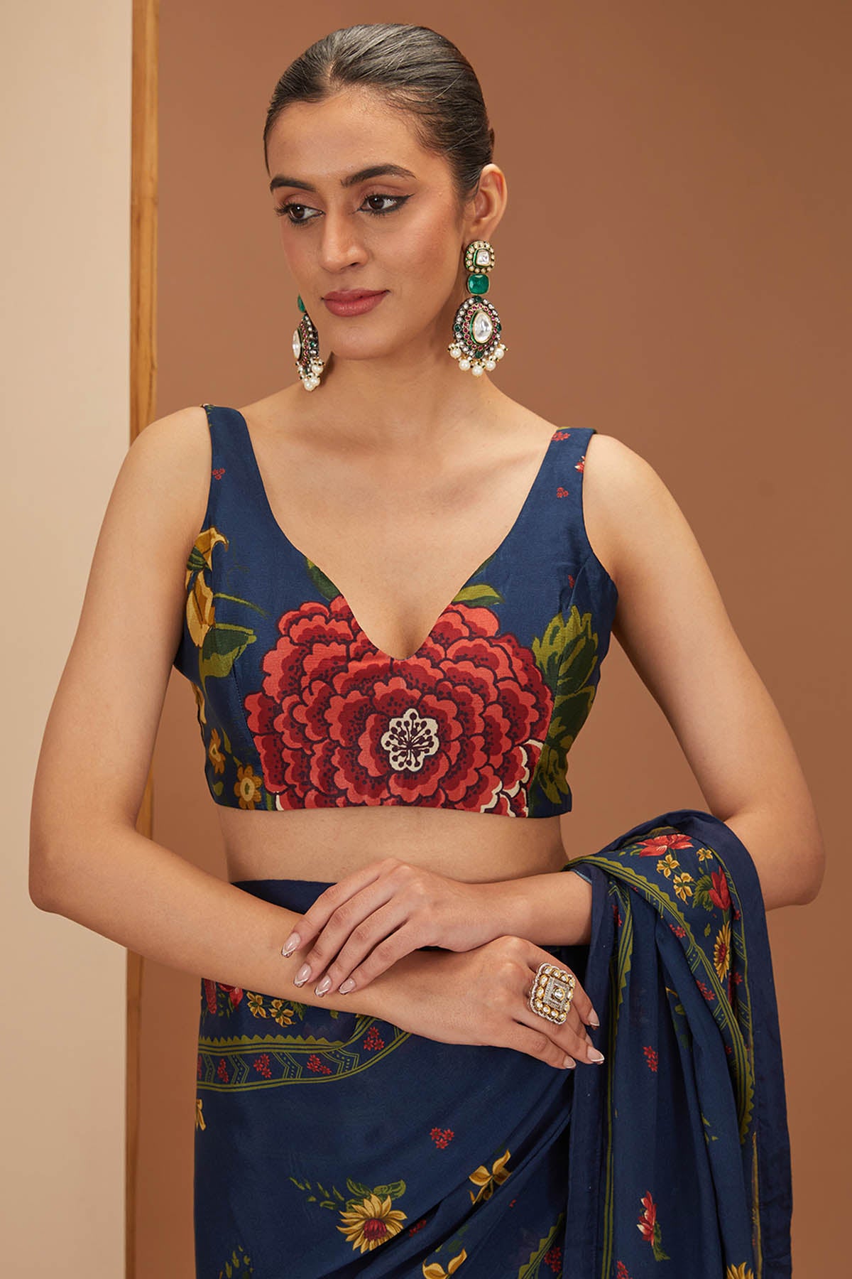 Blue Printed Saree & Blouse