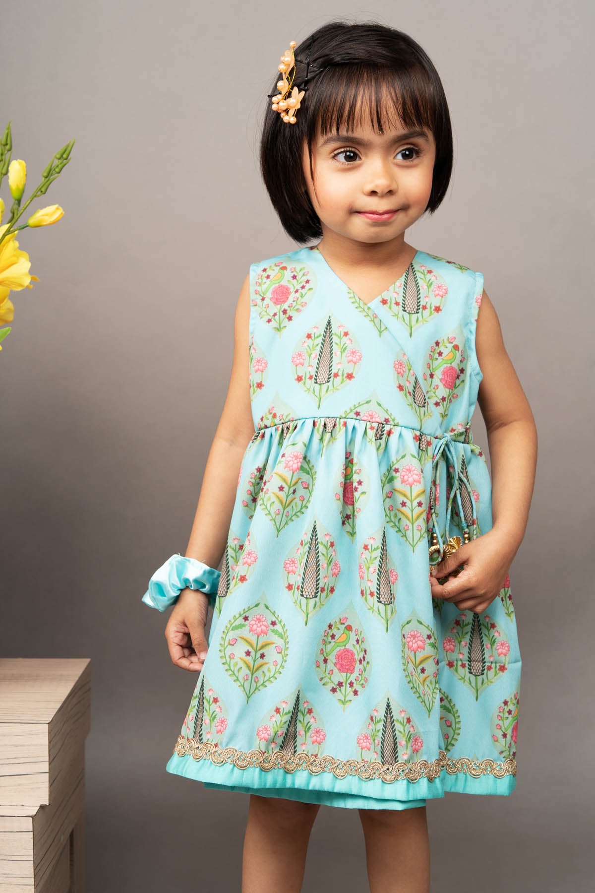 Blue Printed Sleeveless Dress