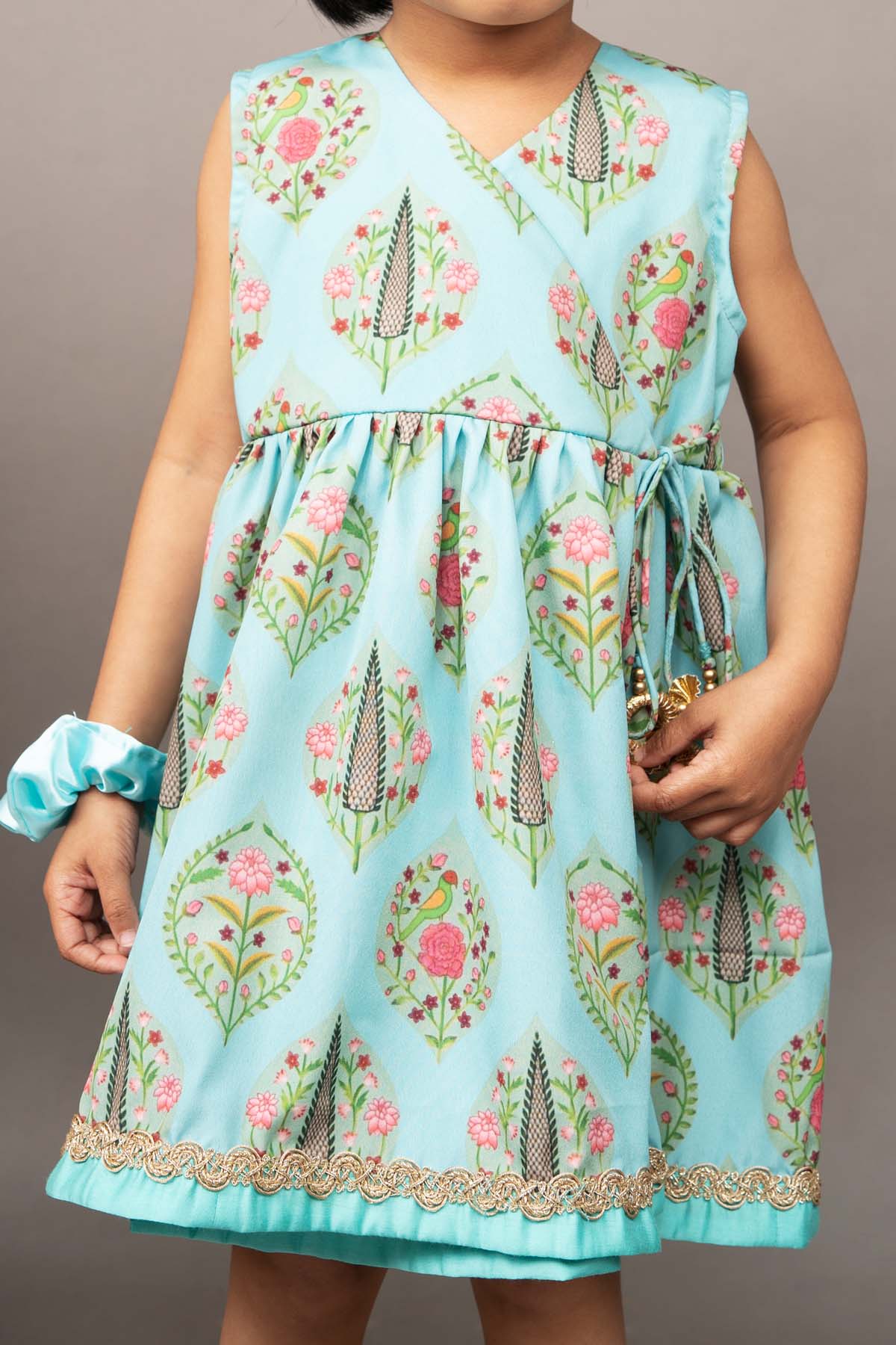 Blue Printed Sleeveless Dress