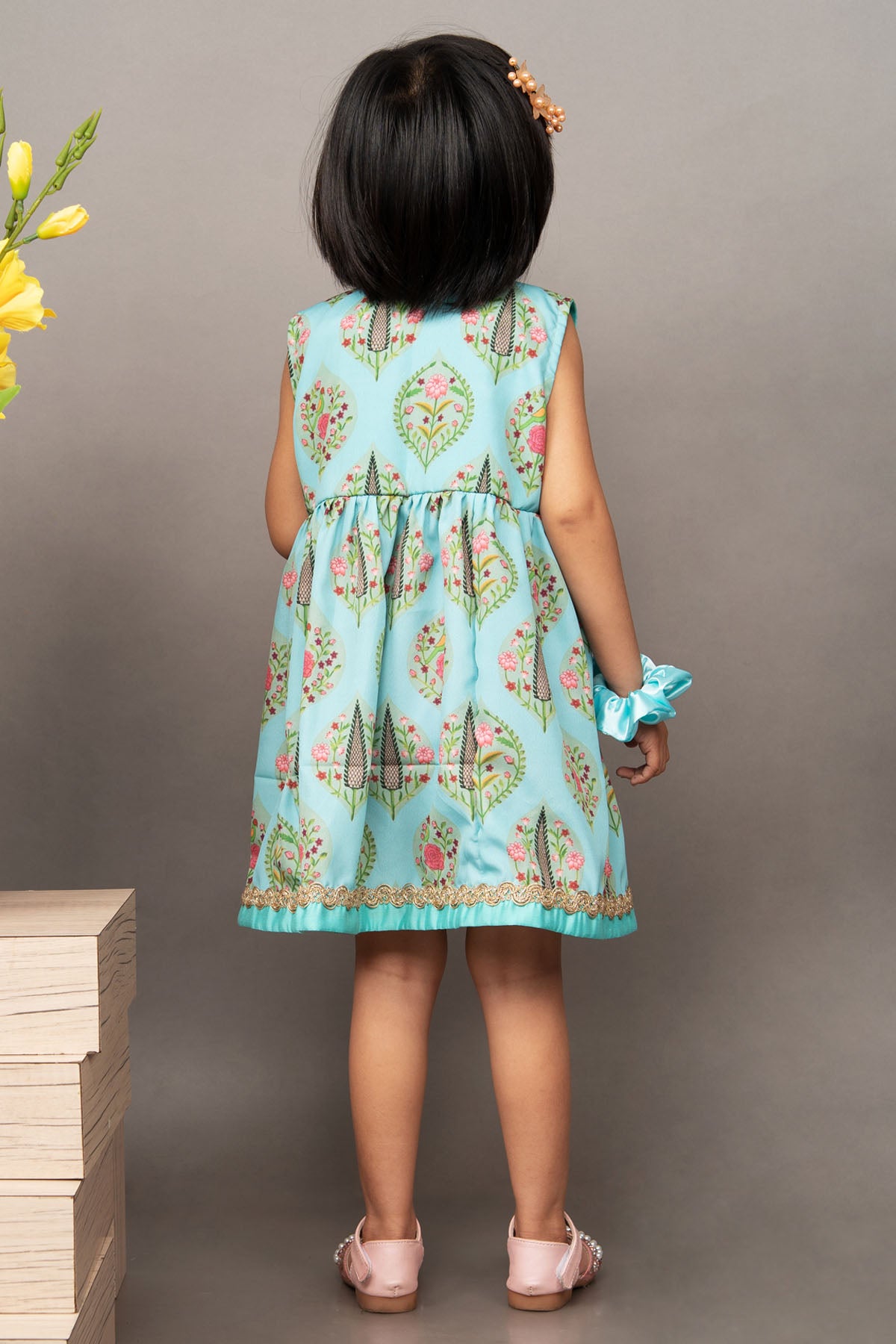 Blue Printed Sleeveless Dress