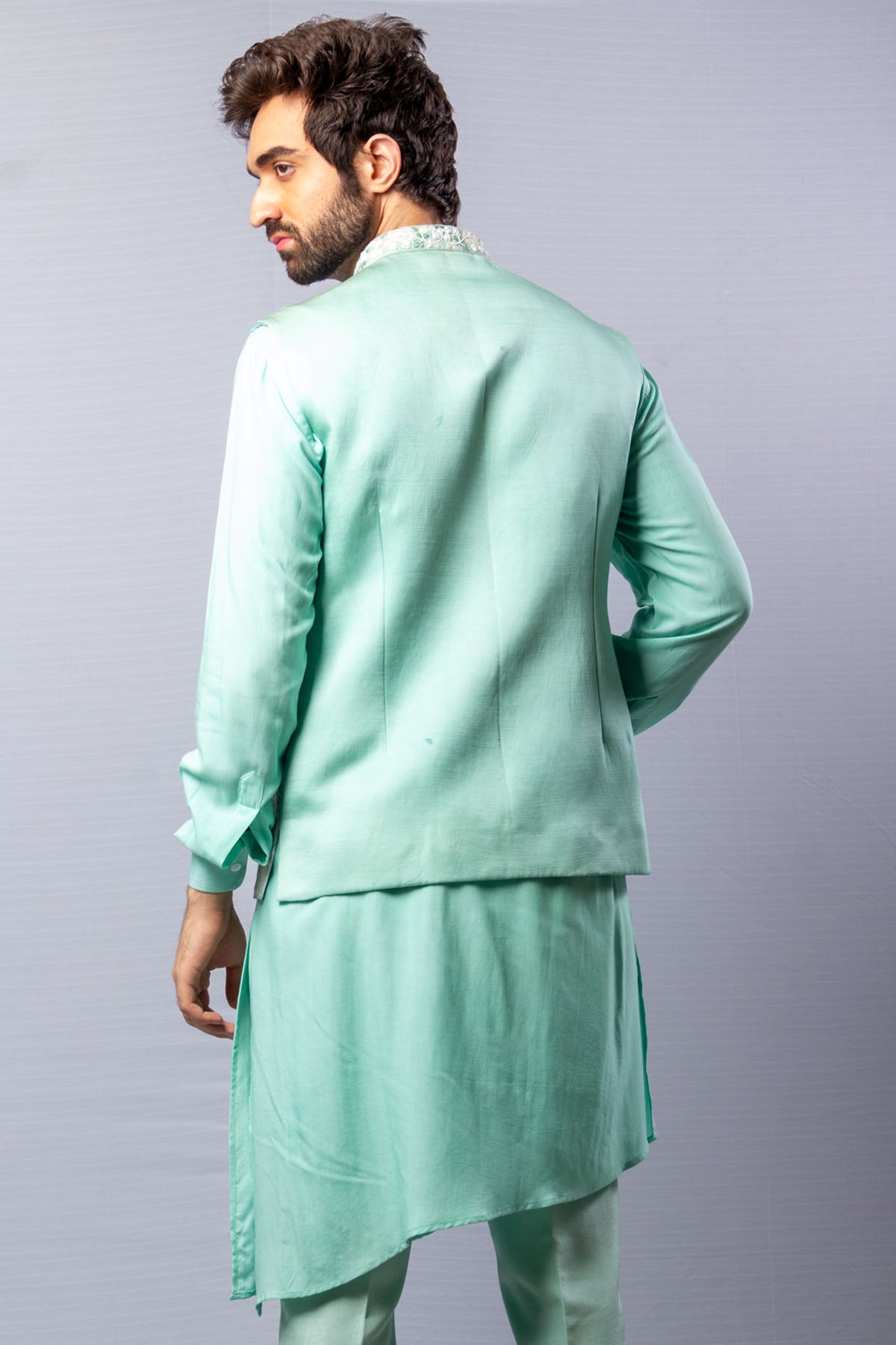 Blue Raw Silk Bundi Set