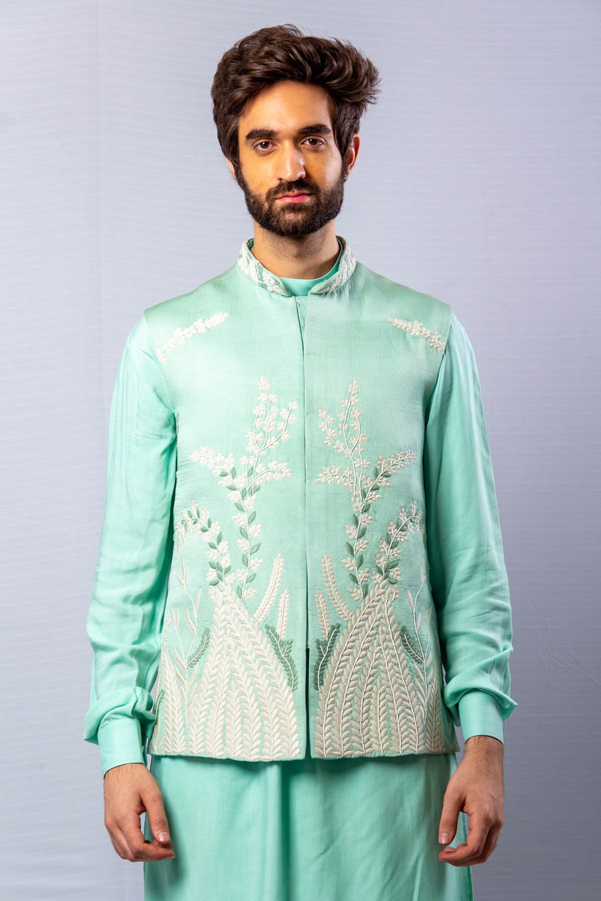 Blue Raw Silk Bundi Set