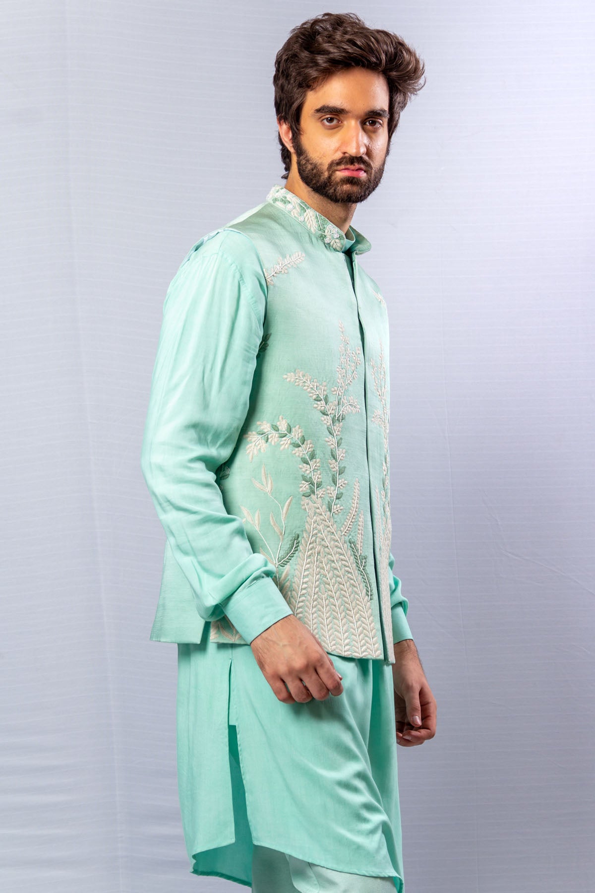 Blue Raw Silk Bundi Set