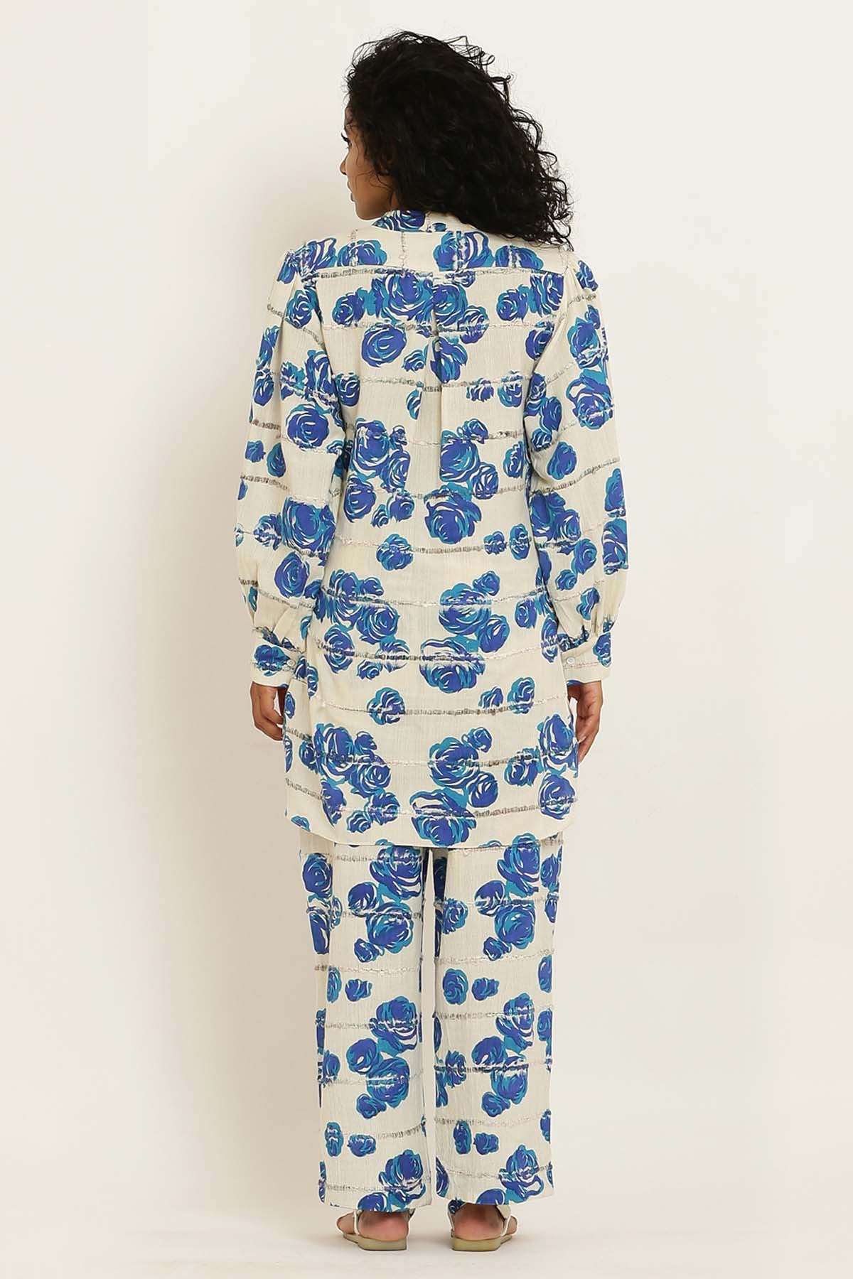 Blue Rose Gathered Cotton Shirt