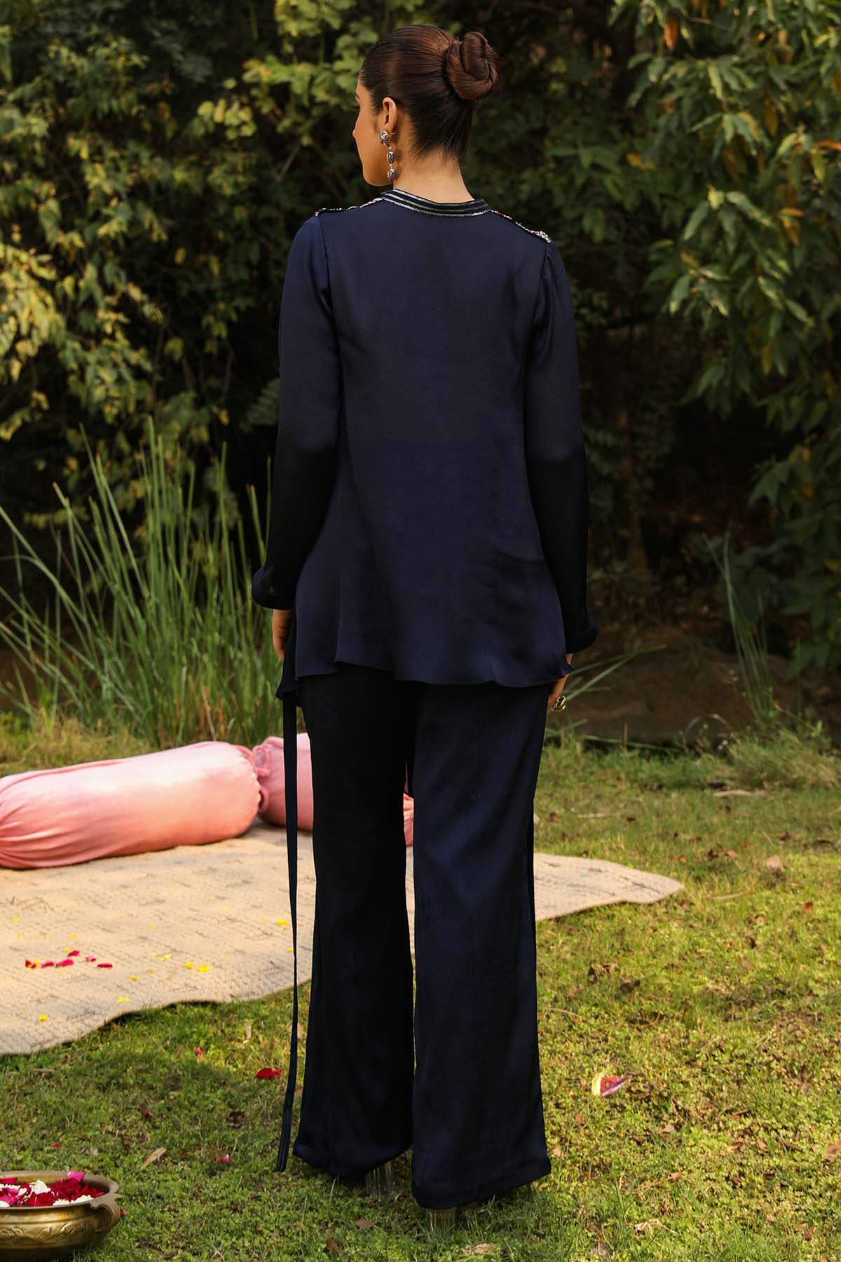 Blue Sequins Cowl Co-ord Set