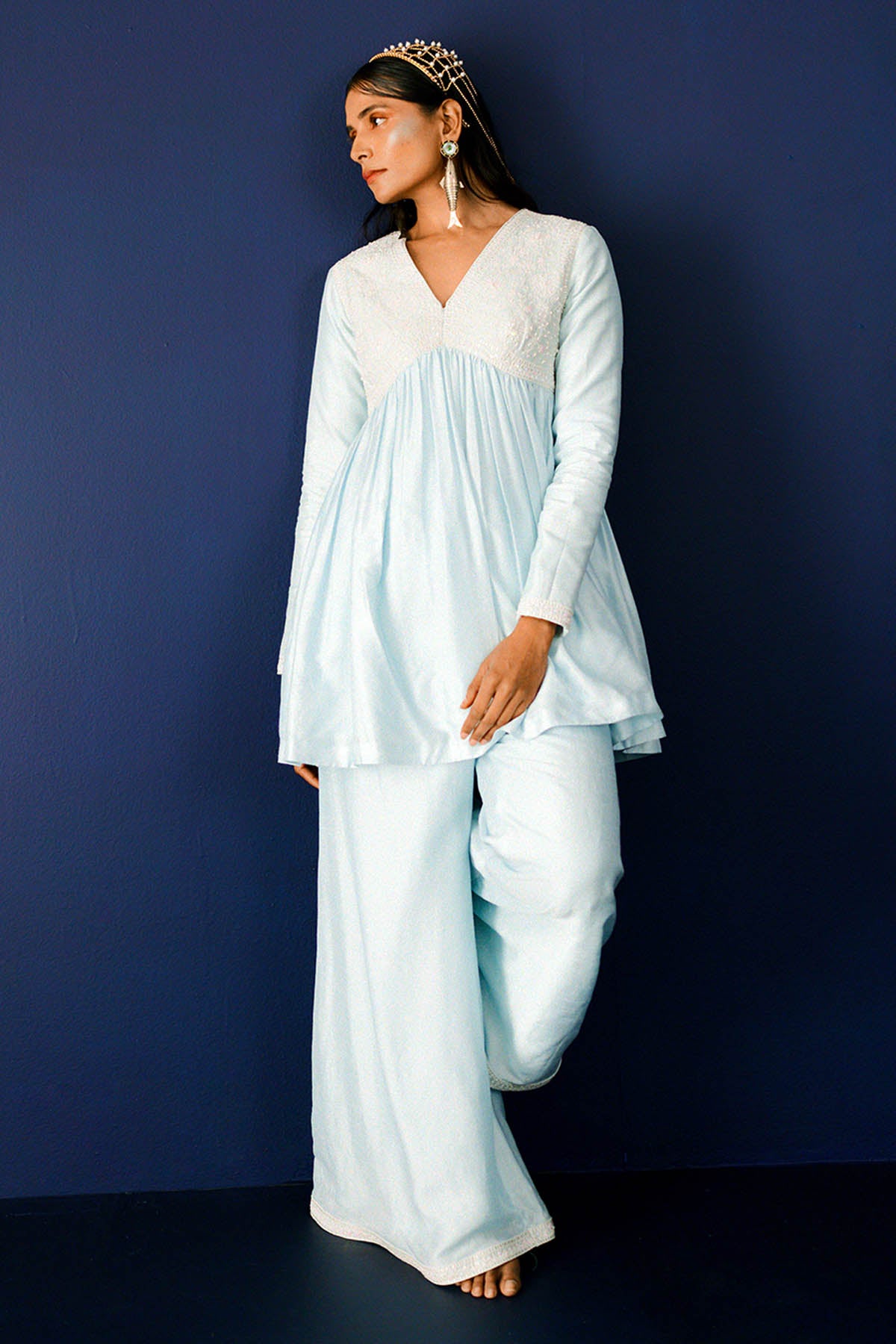 Blue Sequins & Pearl Kurta Set