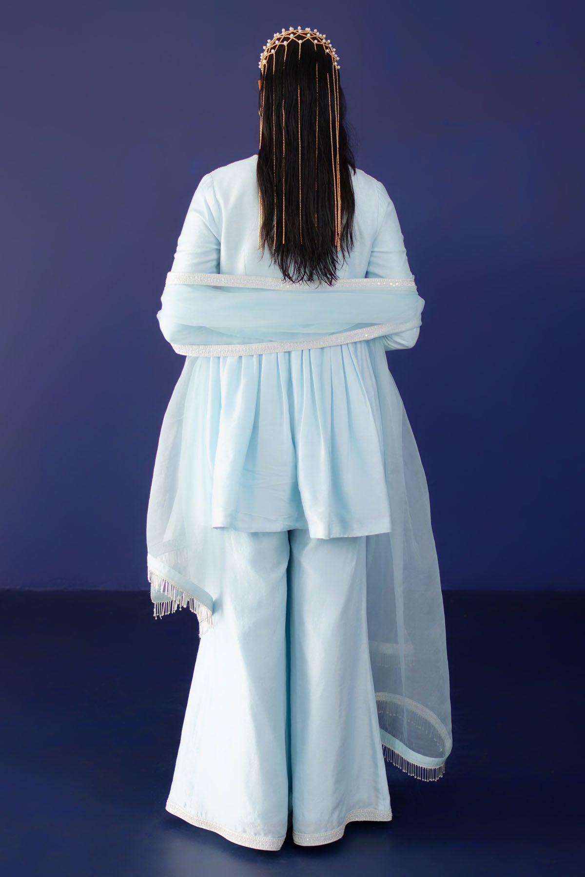 Blue Sequins & Pearl Kurta Set