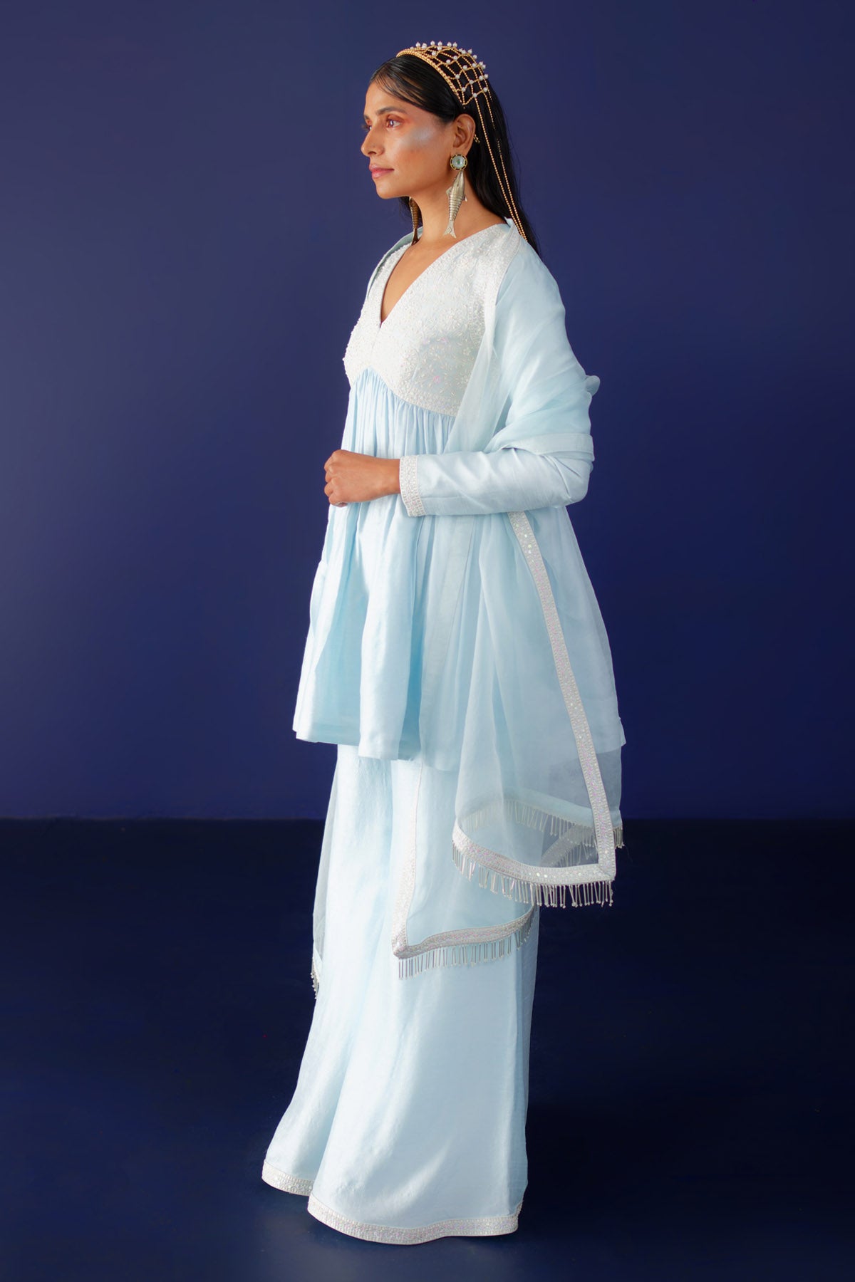 Blue Sequins & Pearl Kurta Set