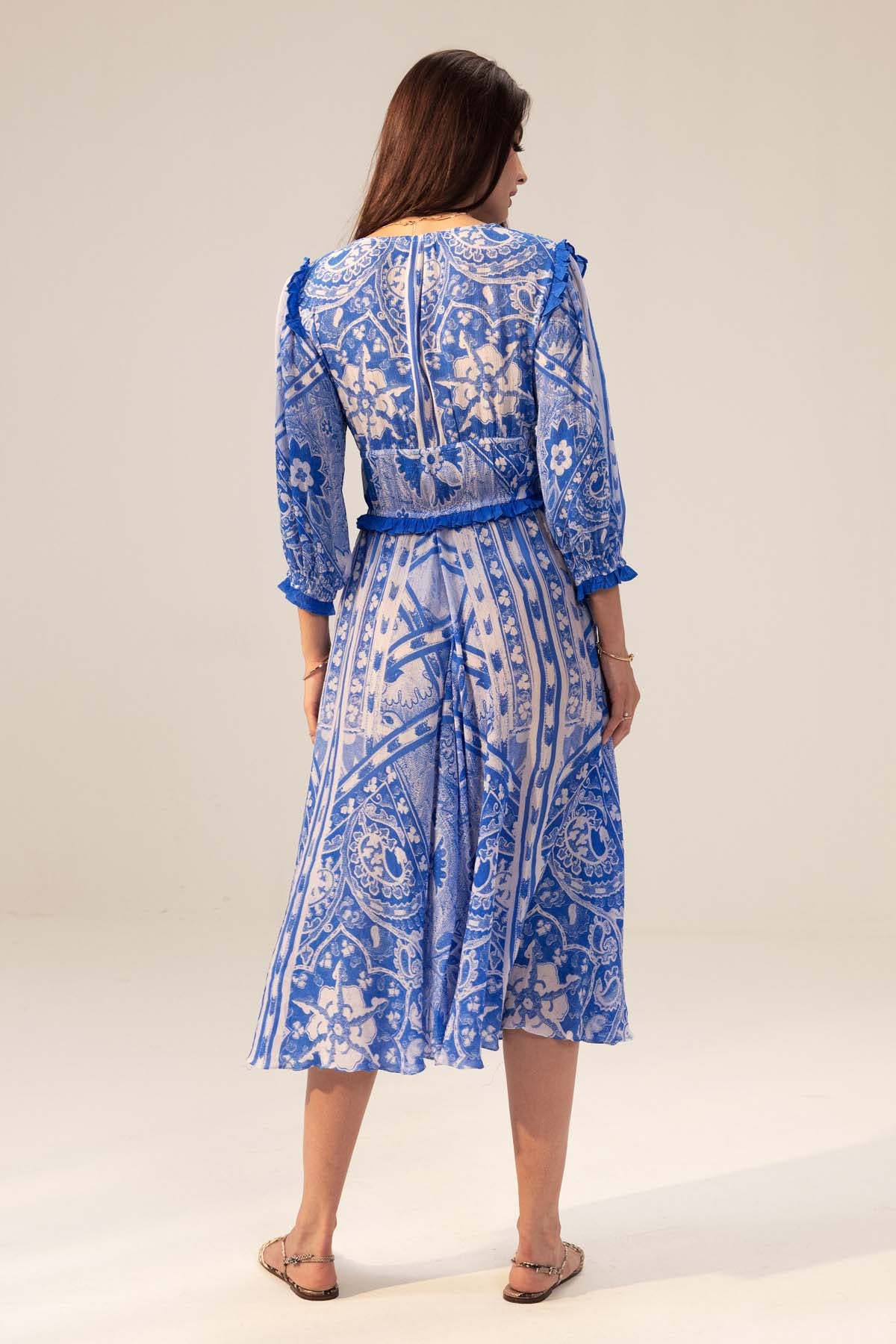 Blue Shirred Waist Dress