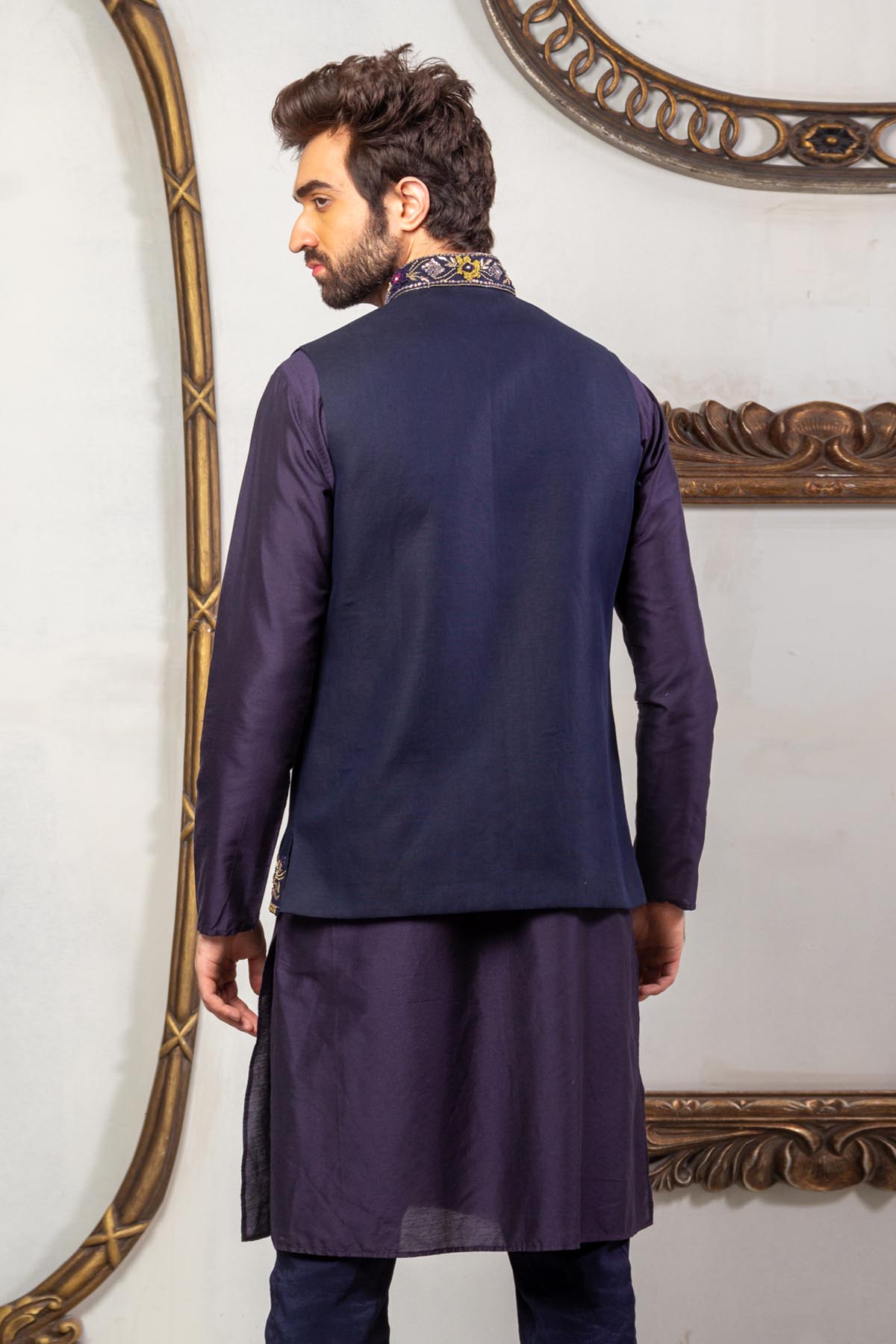 Blue Silk Bundi Kurta Set
