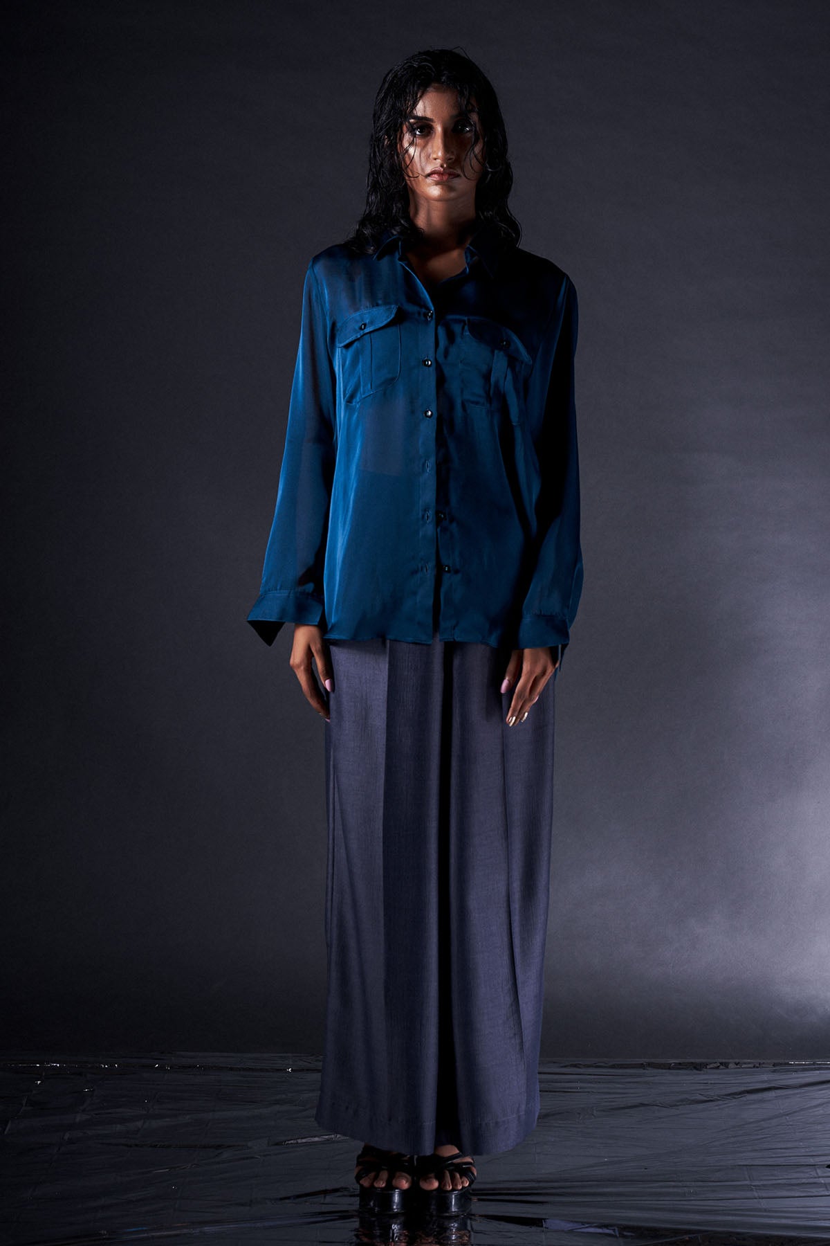 Blue Silk Shirt & Pant Set