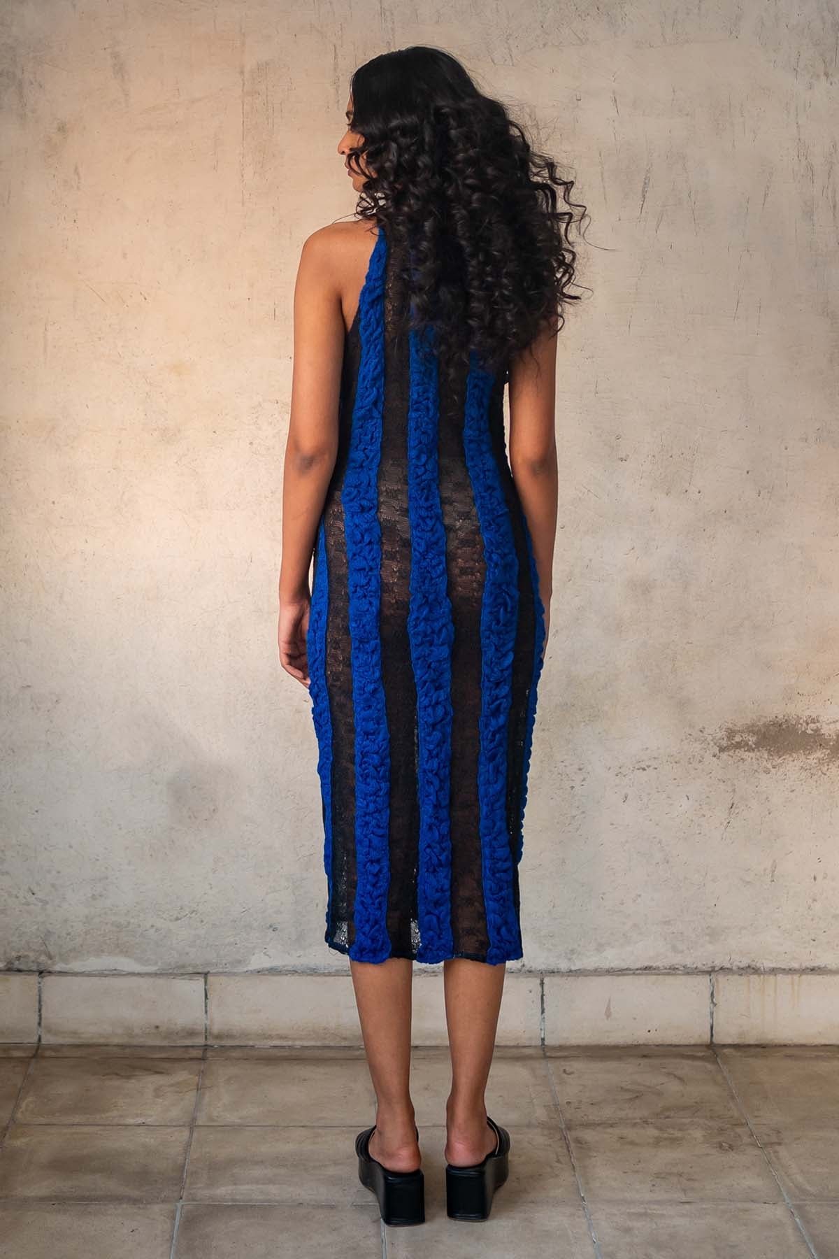 Blue Smocked Midi Dress