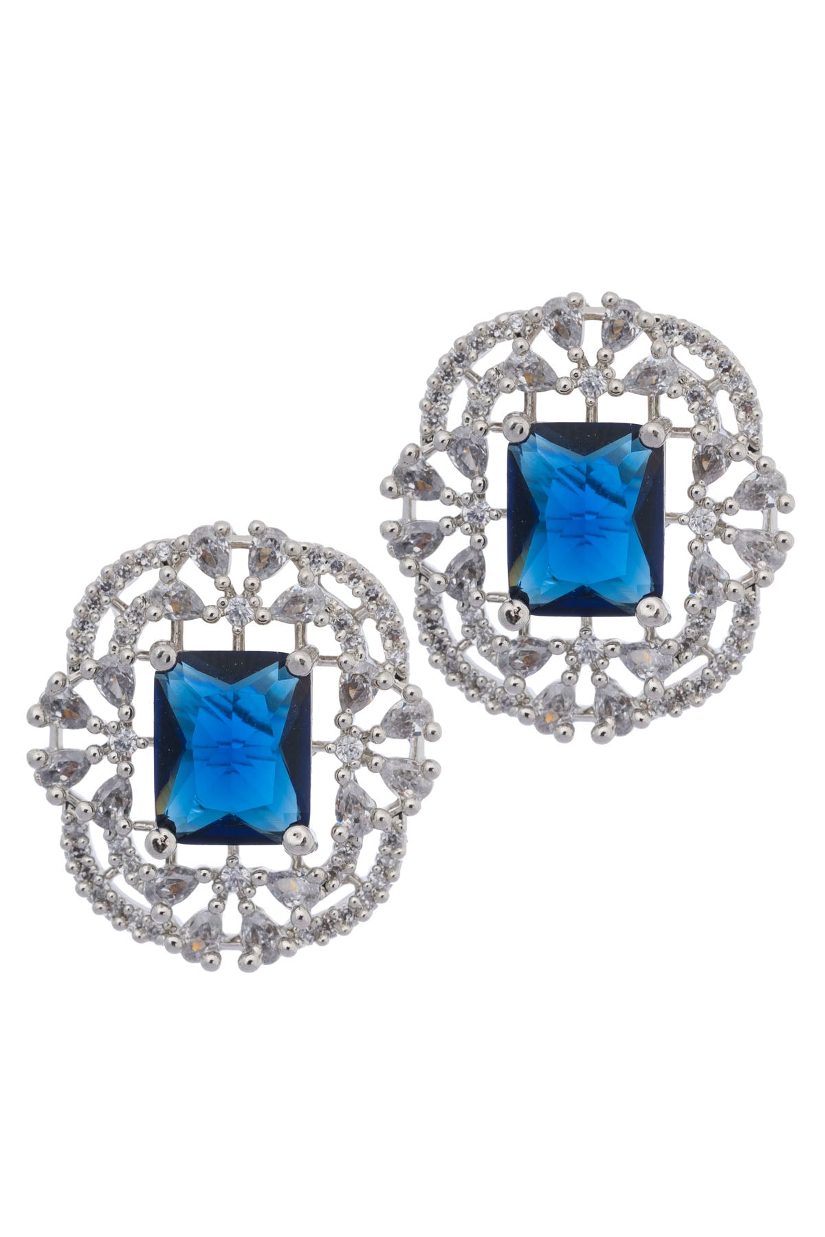 Blue Square Diamond Earrings