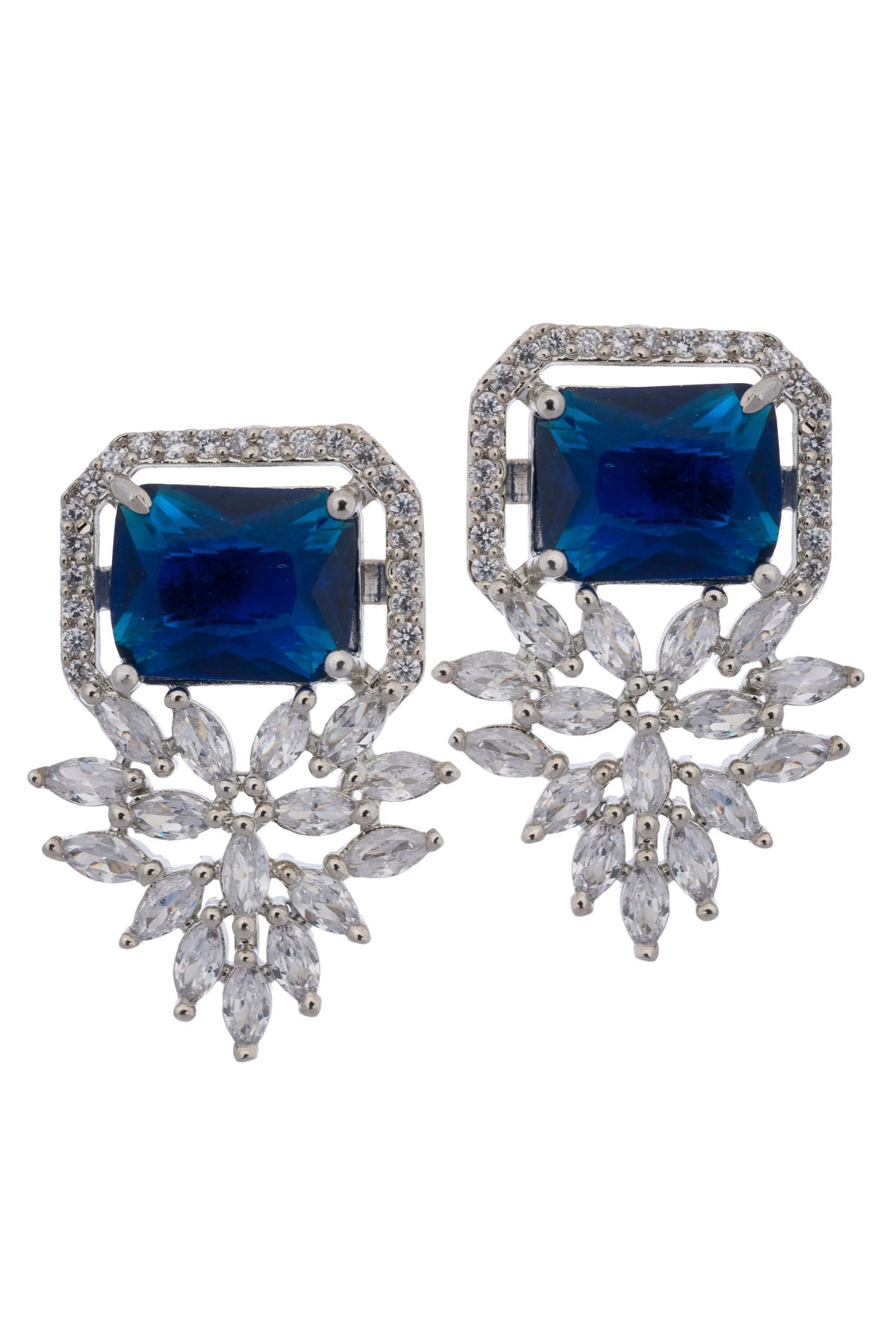 Blue Square Marquis Earrings