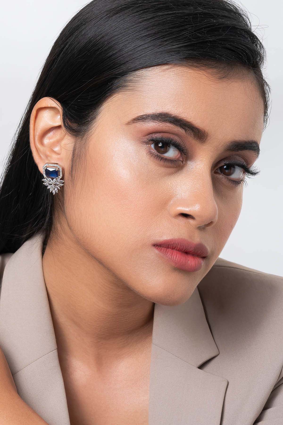 Blue Square Marquis Earrings