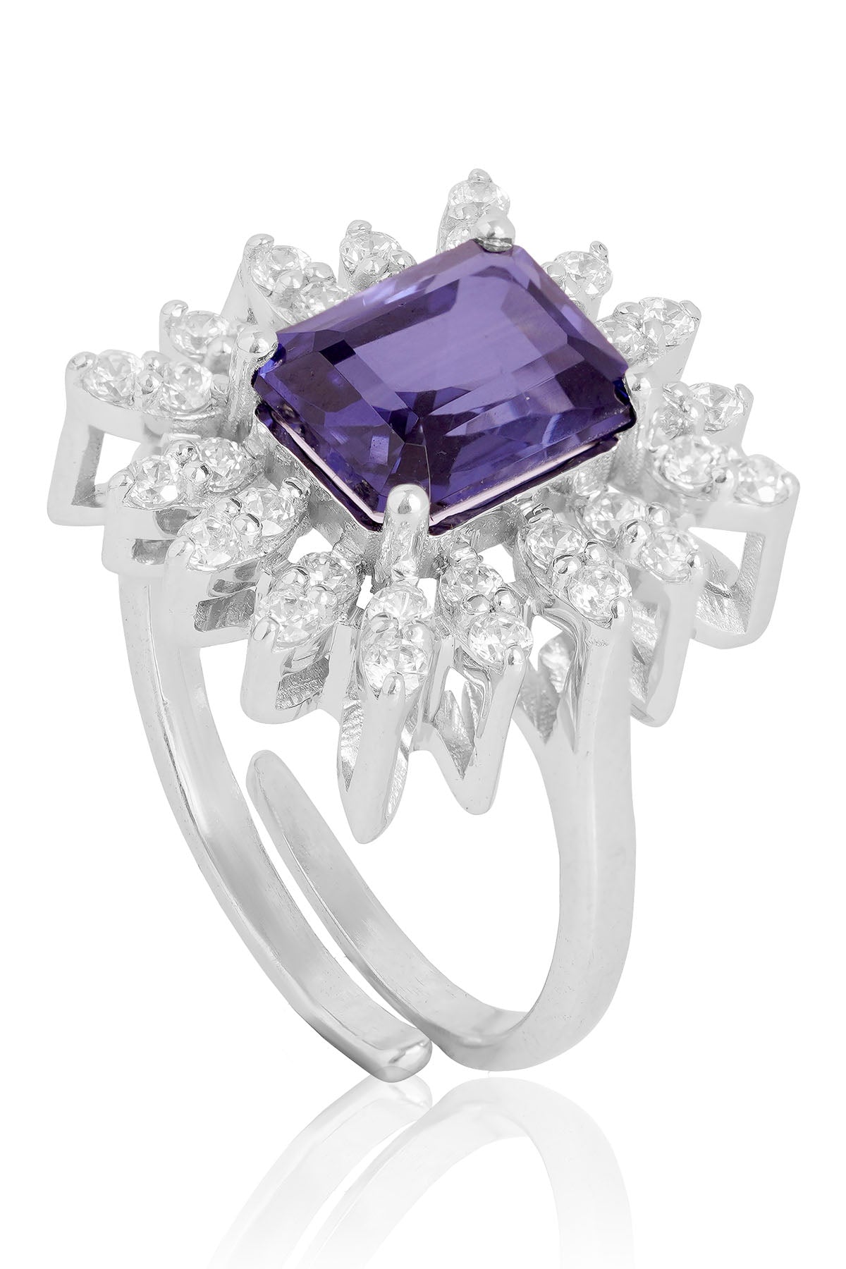 Blue Stone Rhodium Plated Ring