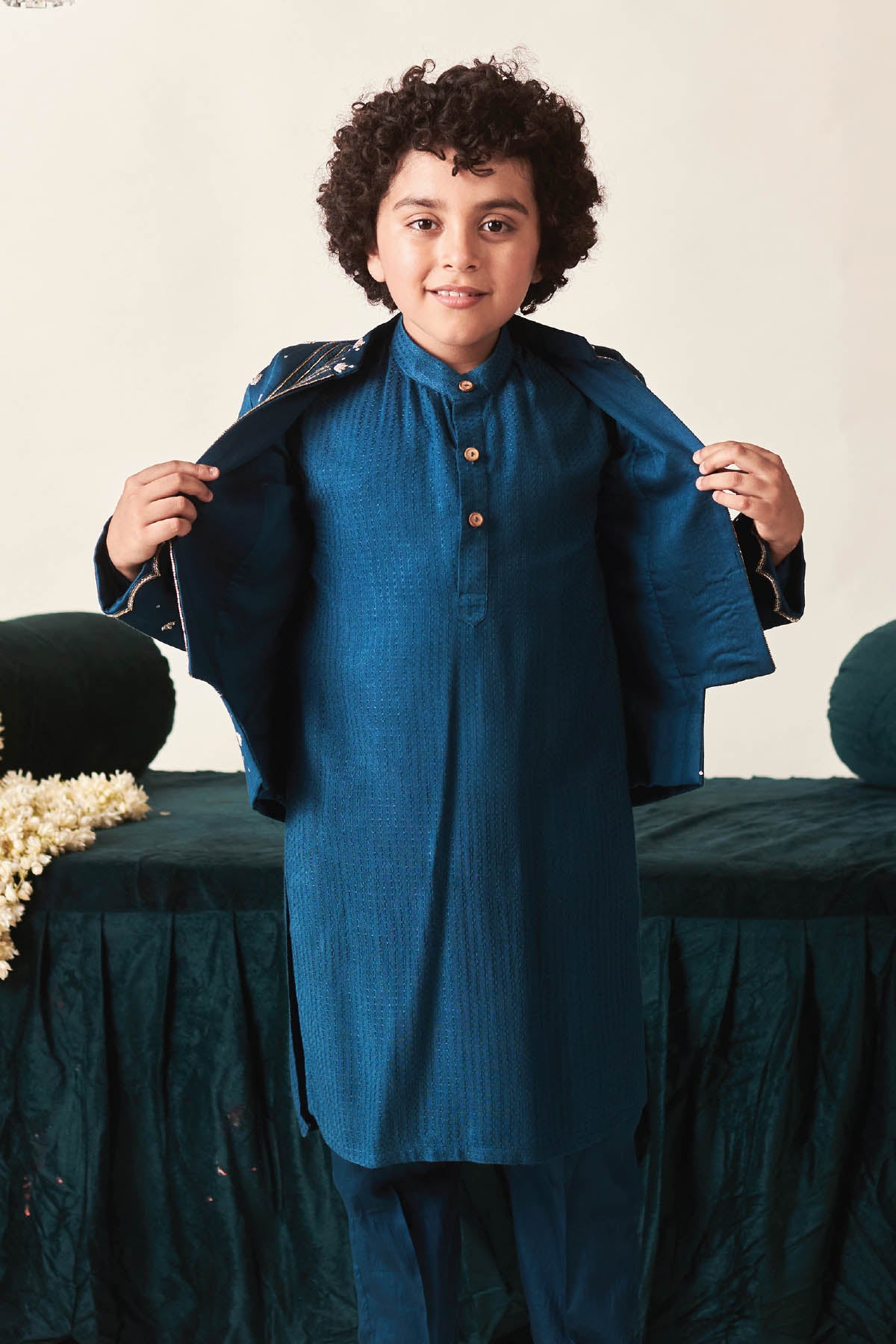 Blue Stripe Jacket & Kurta Set
