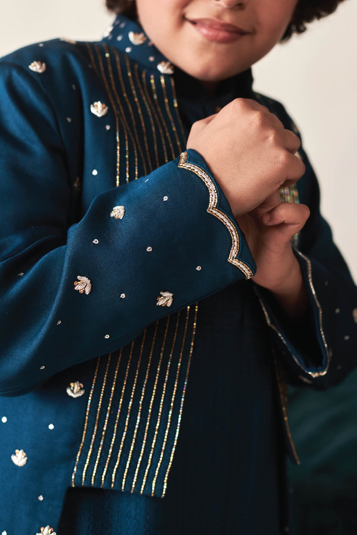 Blue Stripe Jacket & Kurta Set