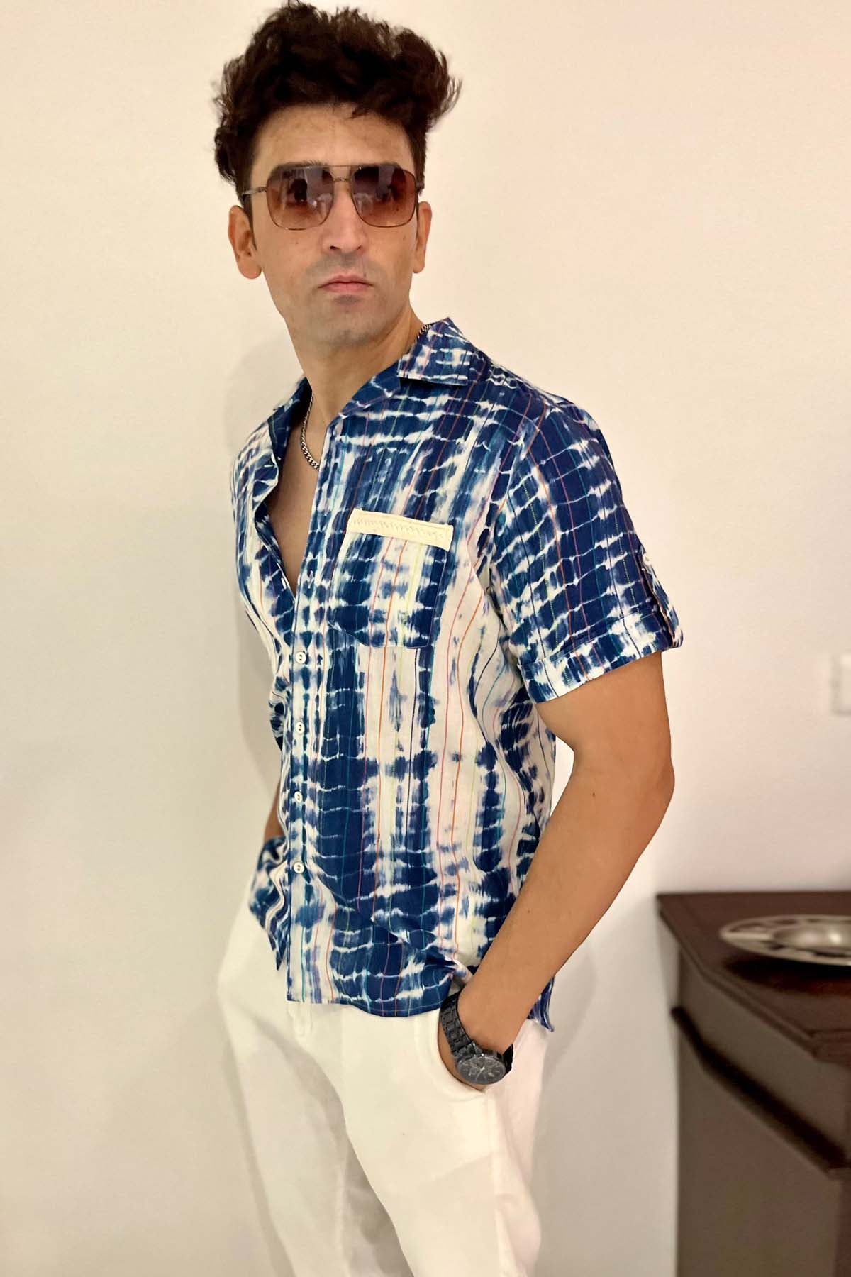 Blue Tie & Dye Cotton Shirt