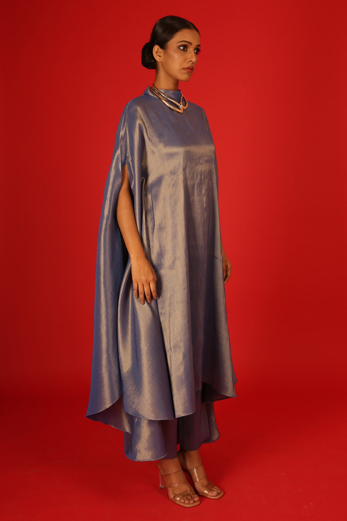 Blue Tissue Kaftan Style Kurta & Palazzo