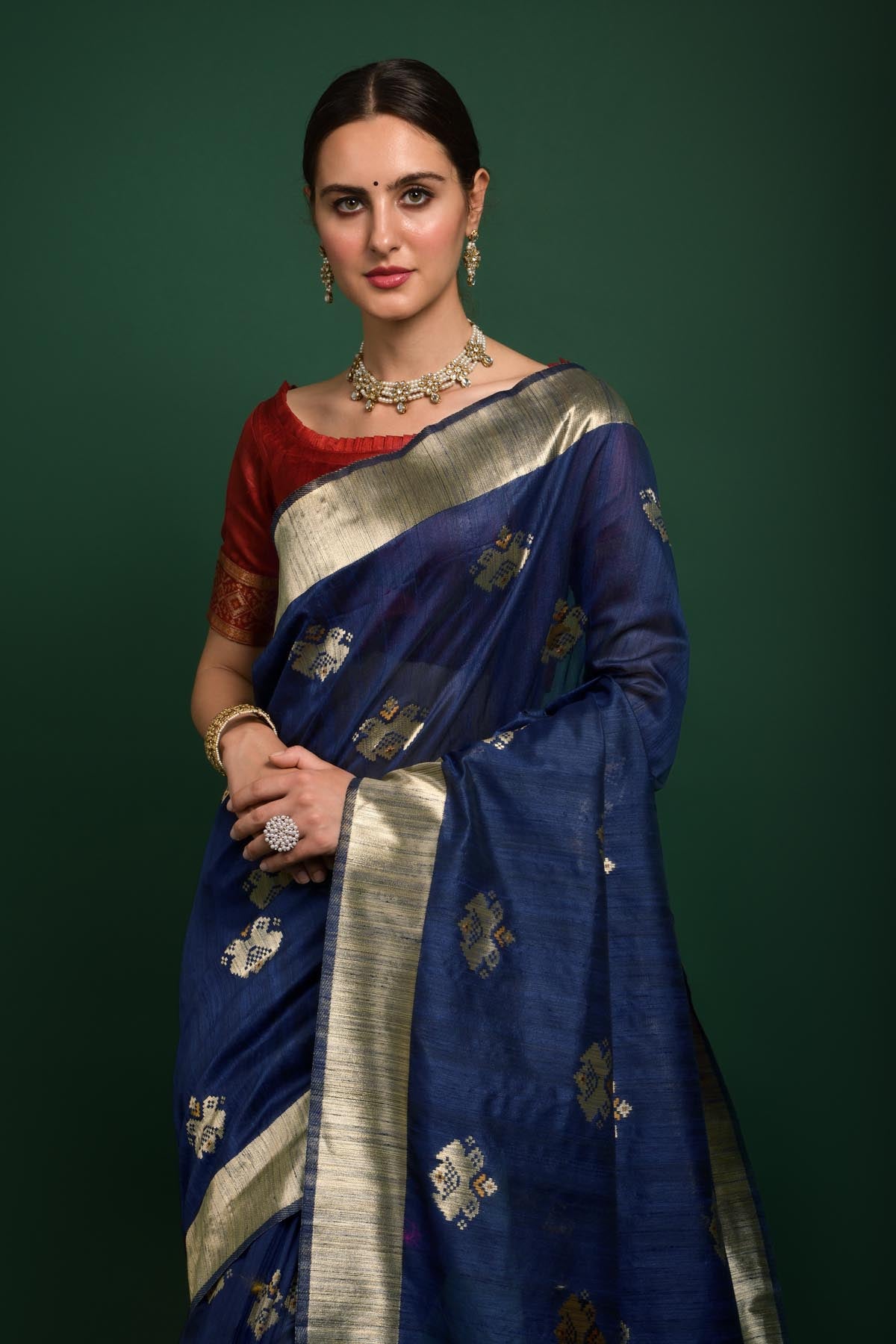 Blue Tussar Silk Saree