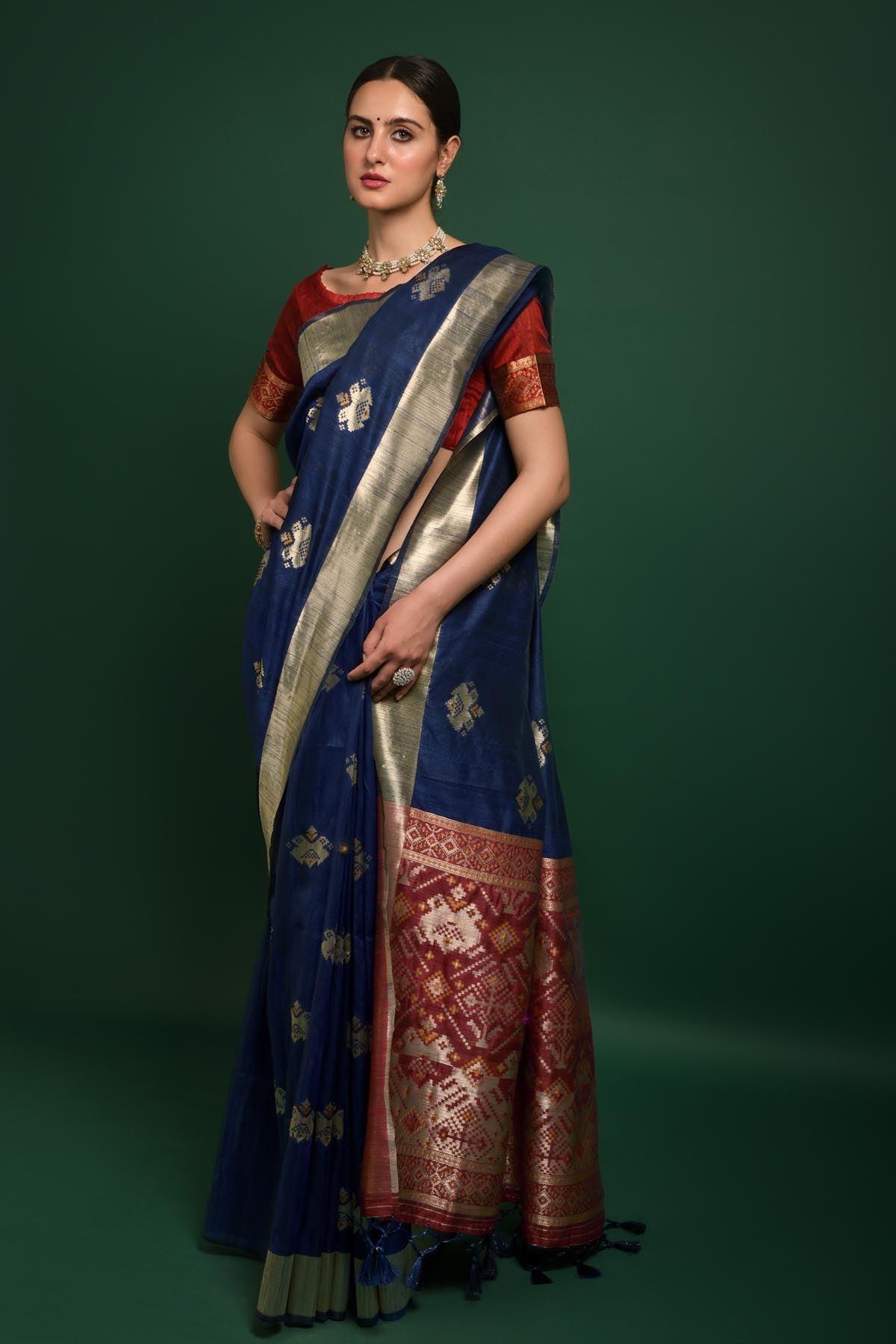 Blue Tussar Silk Saree