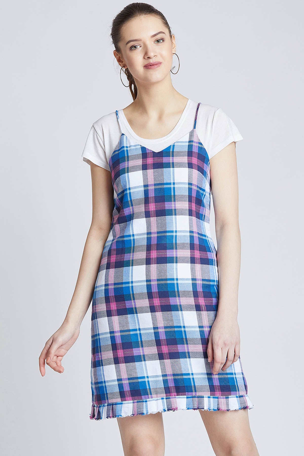 Blue Tweed Checkered Dress