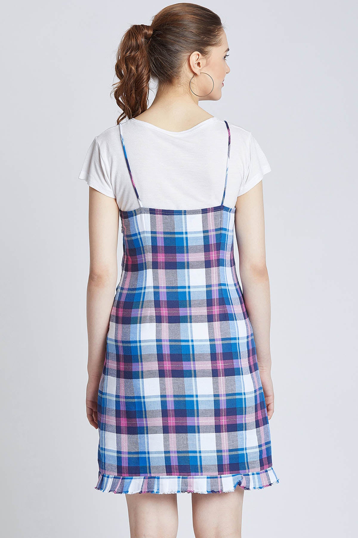 Blue Tweed Checkered Dress
