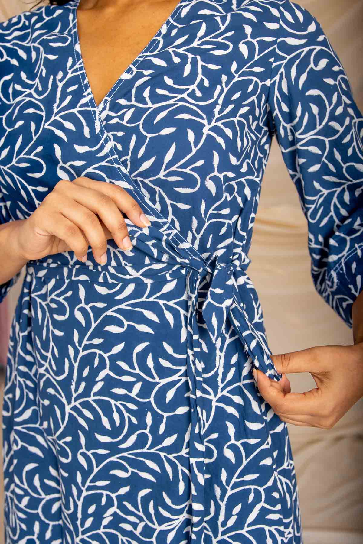 Blue Wrap Midi Dress