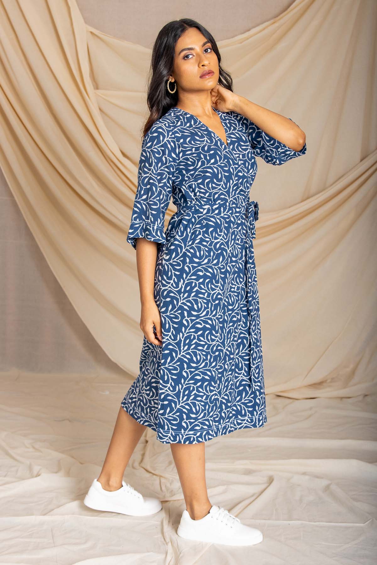 Blue Wrap Midi Dress