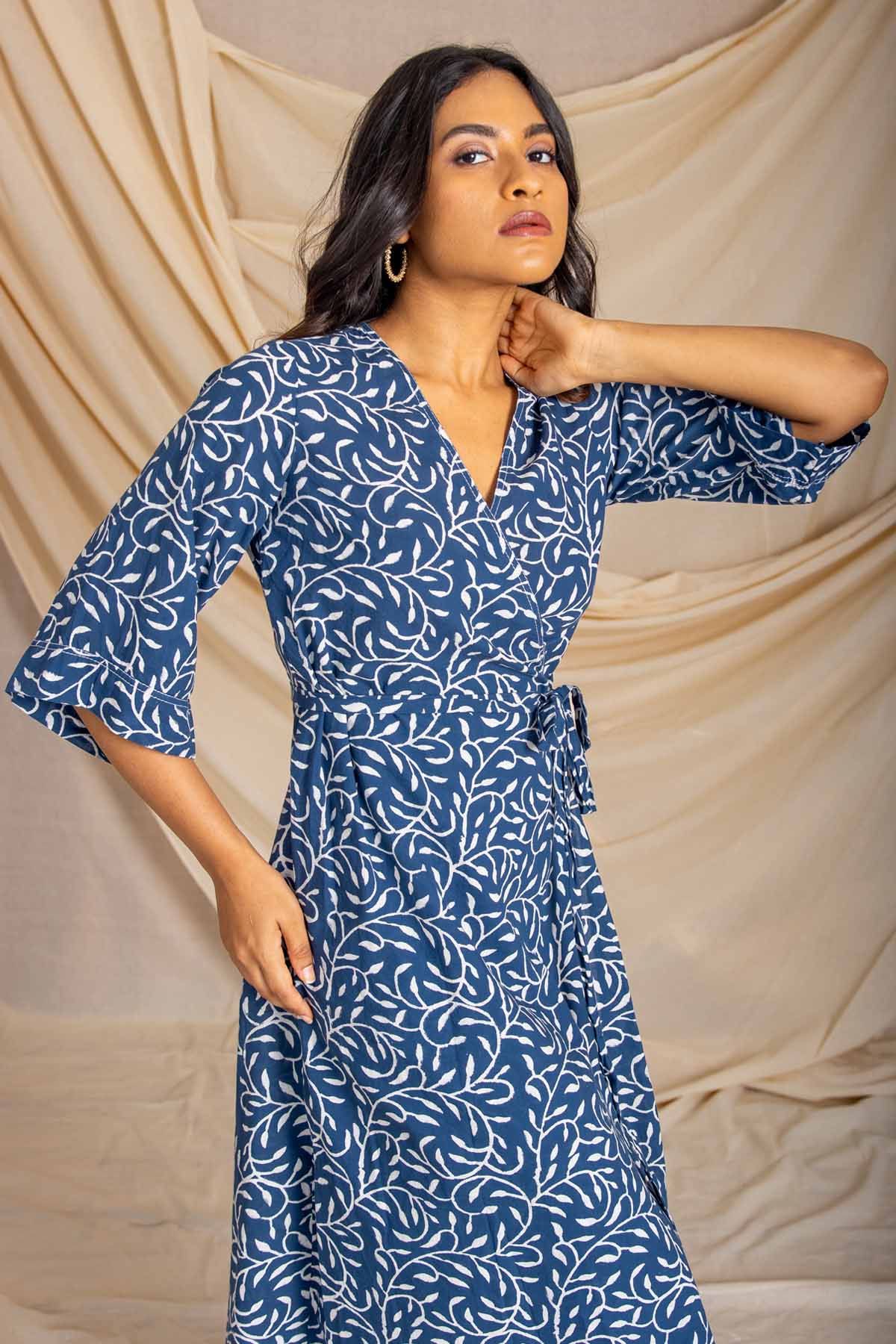 Blue Wrap Midi Dress