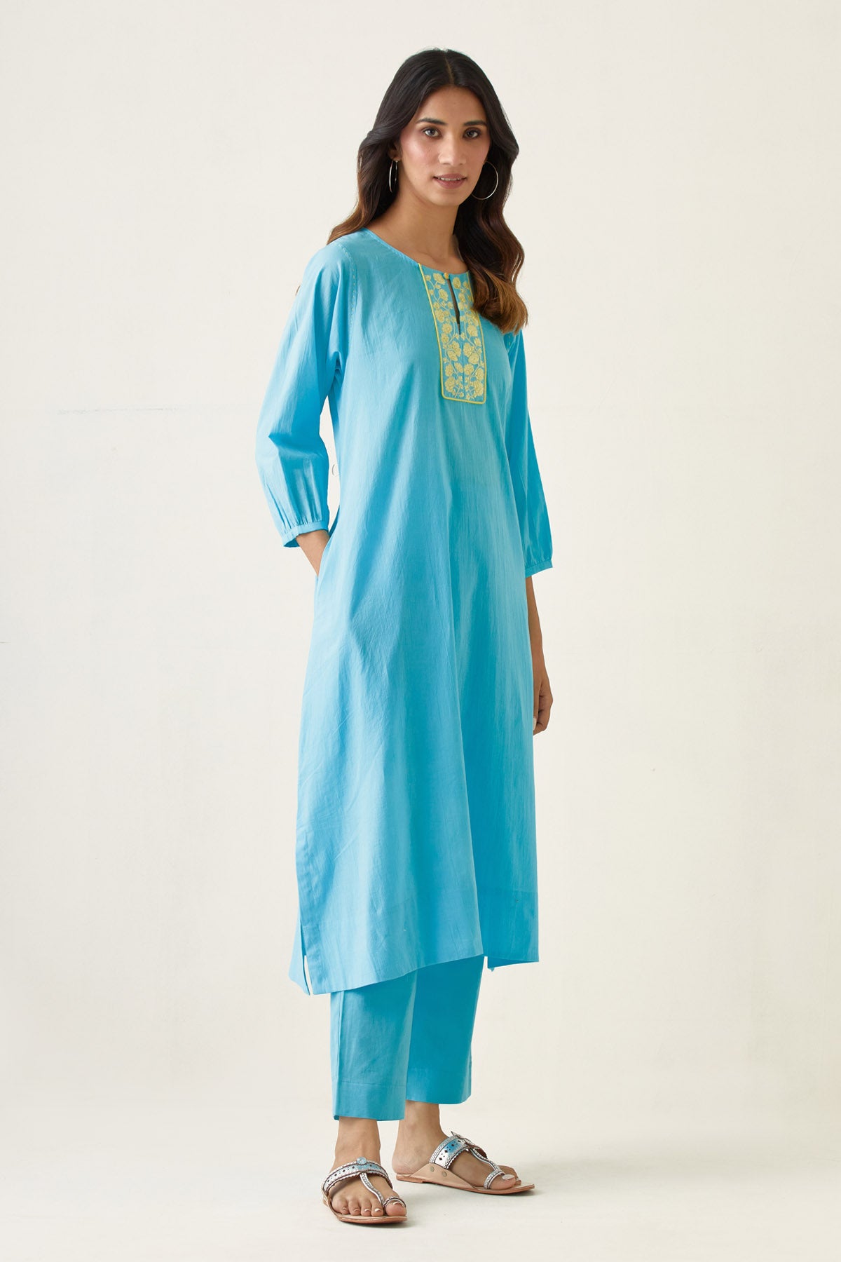 Blue Yoke Embroidered Kurta Set
