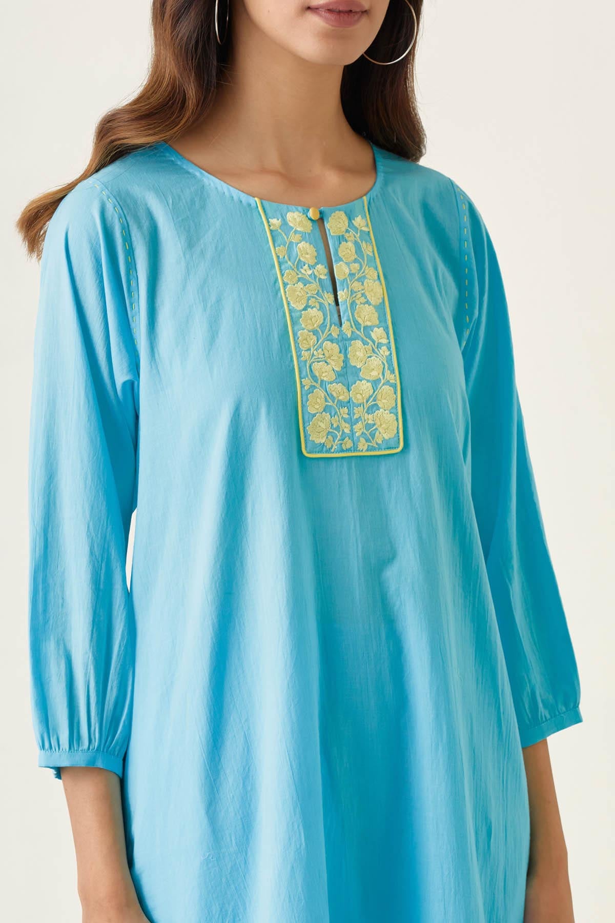 Blue Yoke Embroidered Kurta Set