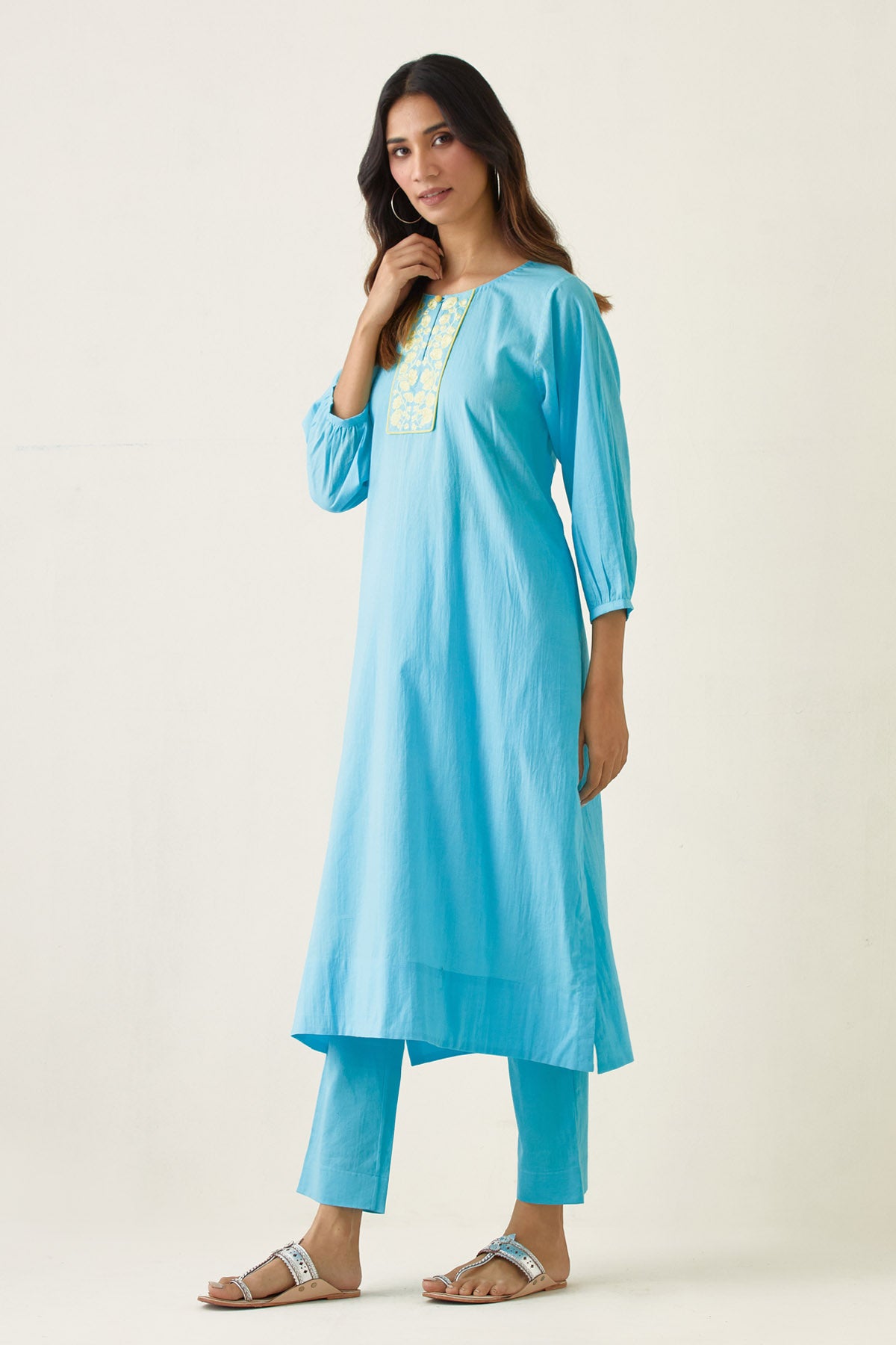 Blue Yoke Embroidered Kurta Set