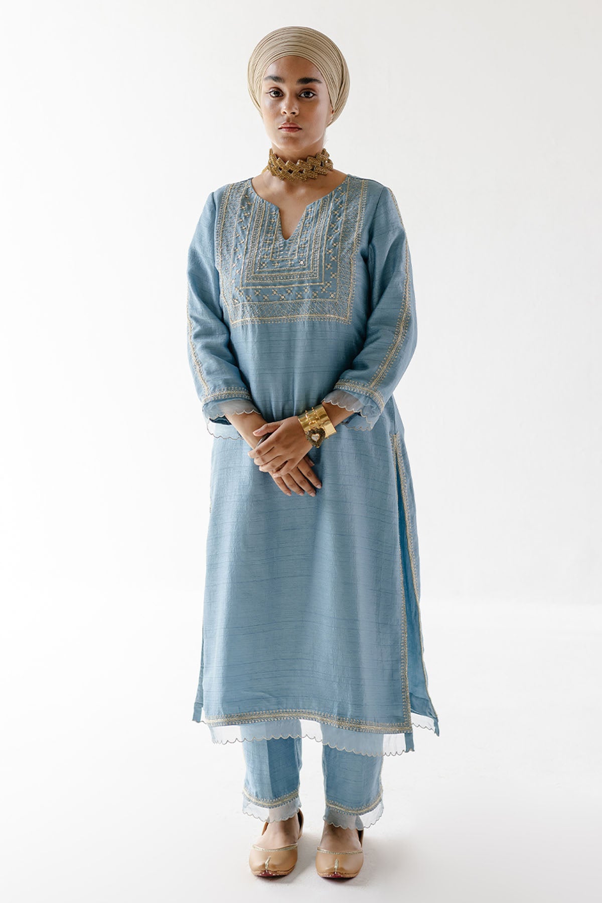 Blue Zari Embroidered Kurta Set