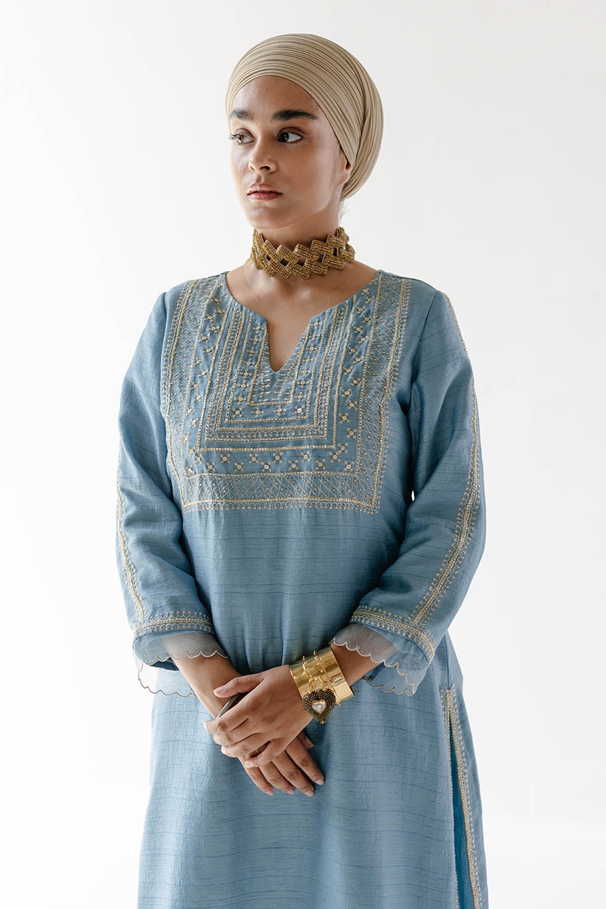 Blue Zari Embroidered Kurta Set