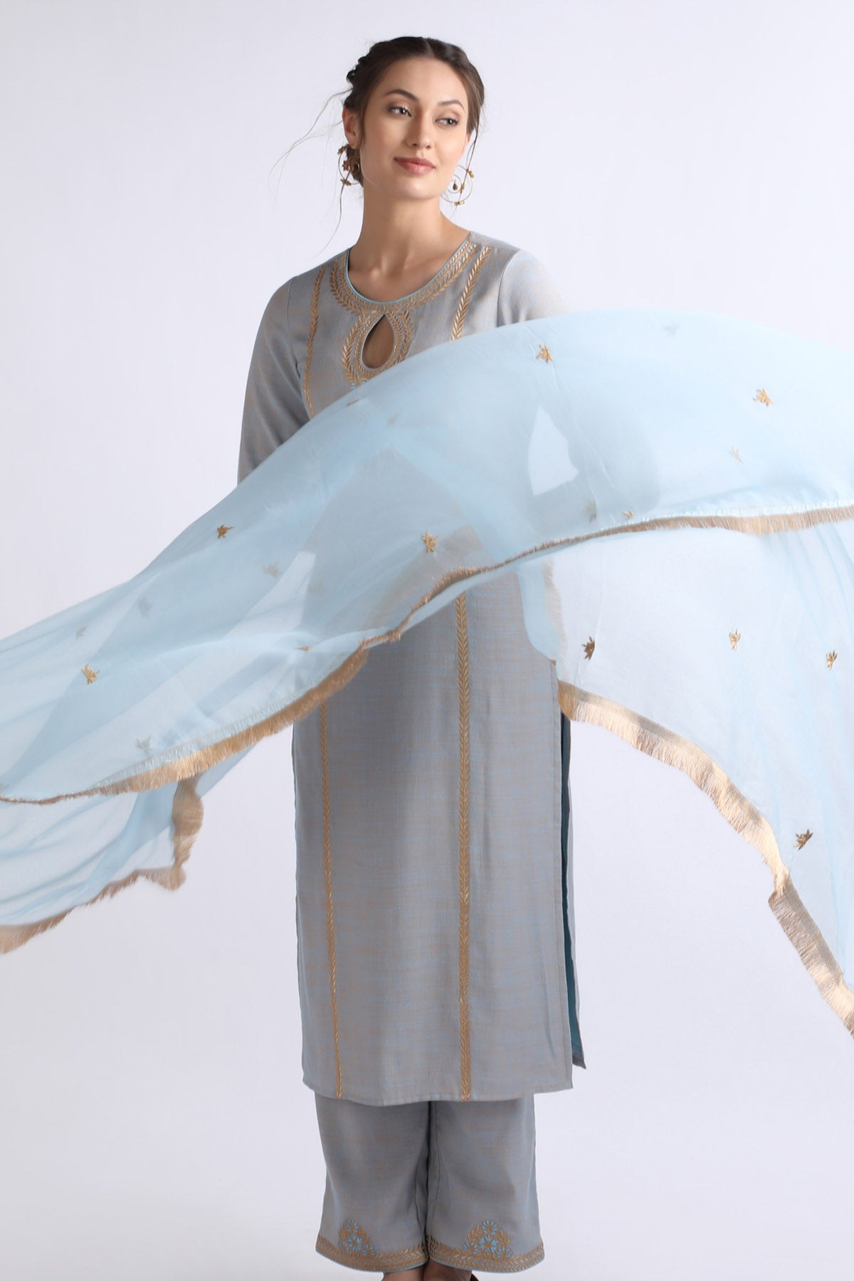 Blue Resham Straight Kurta Set