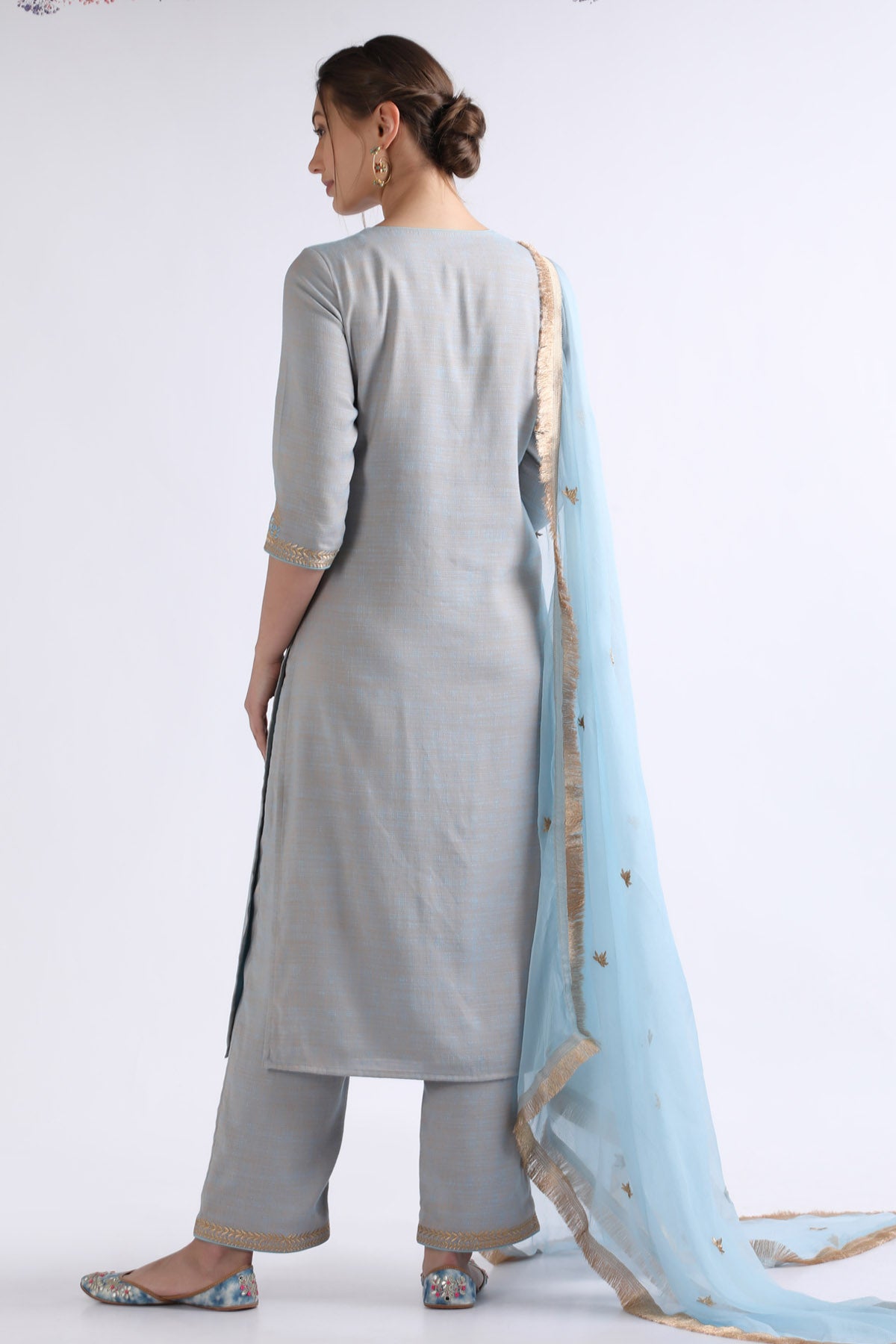 Blue Resham Straight Kurta Set