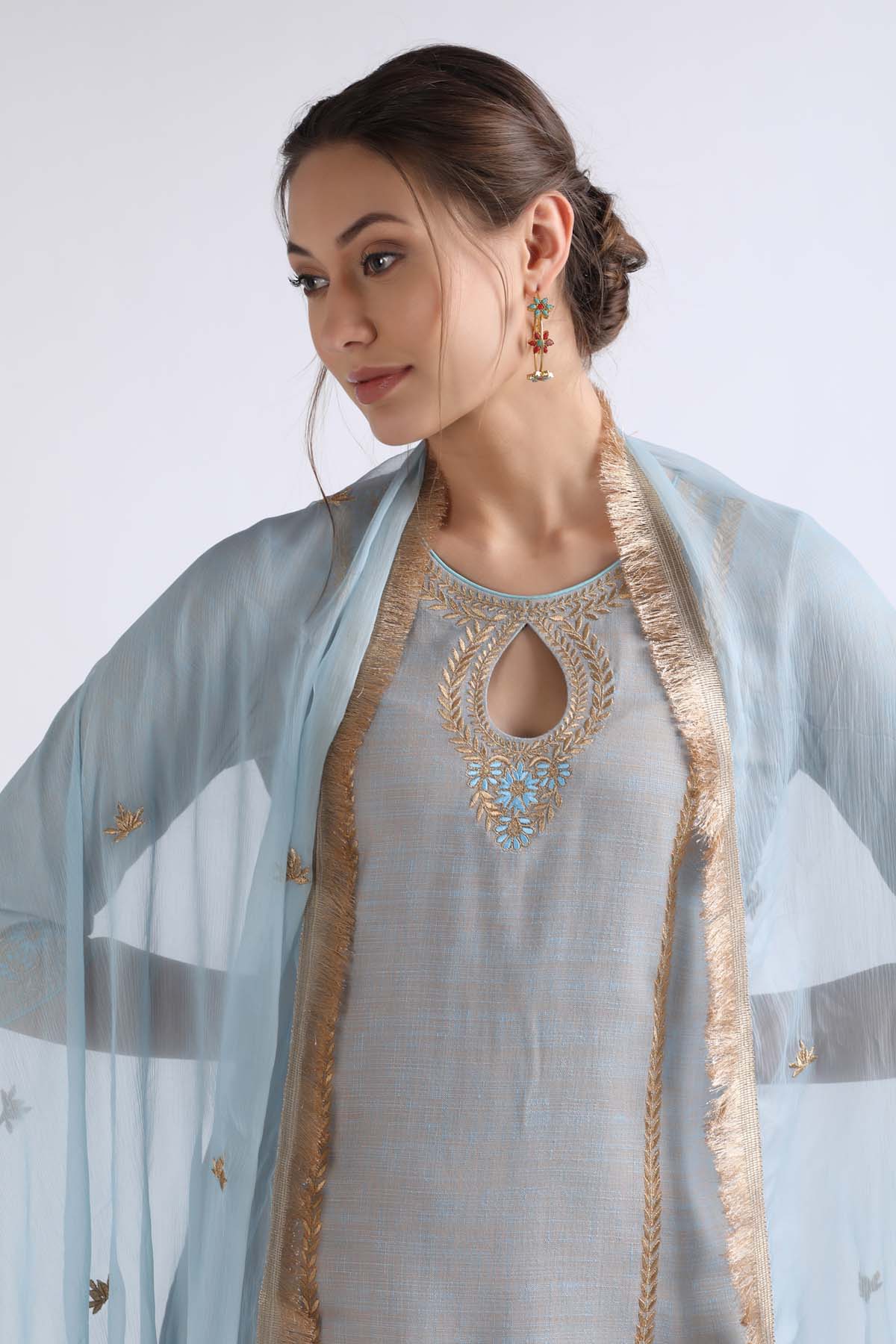 Blue Resham Straight Kurta Set