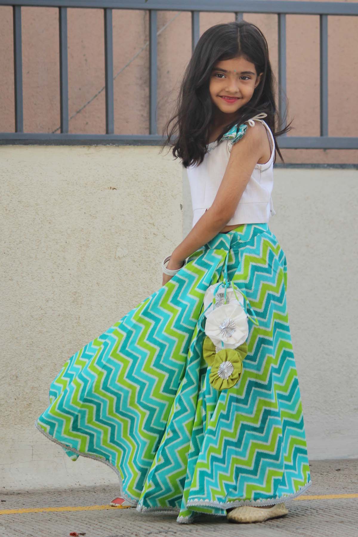 Blue Zig Zag Cotton Lehenga Set