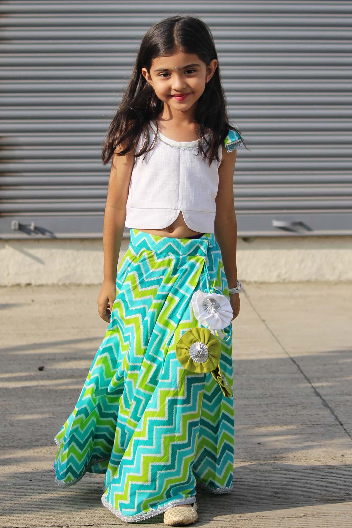 Blue Zig Zag Cotton Lehenga Set