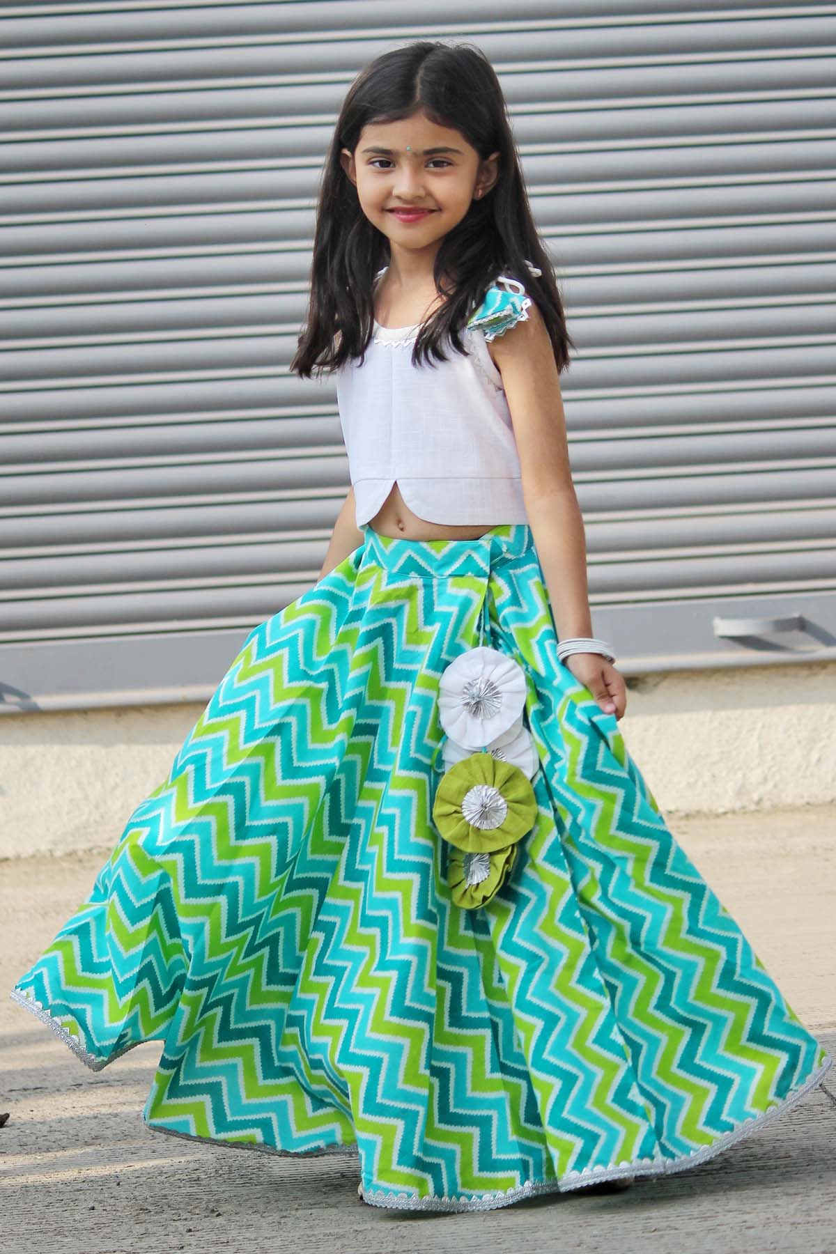 Blue Zig Zag Cotton Lehenga Set