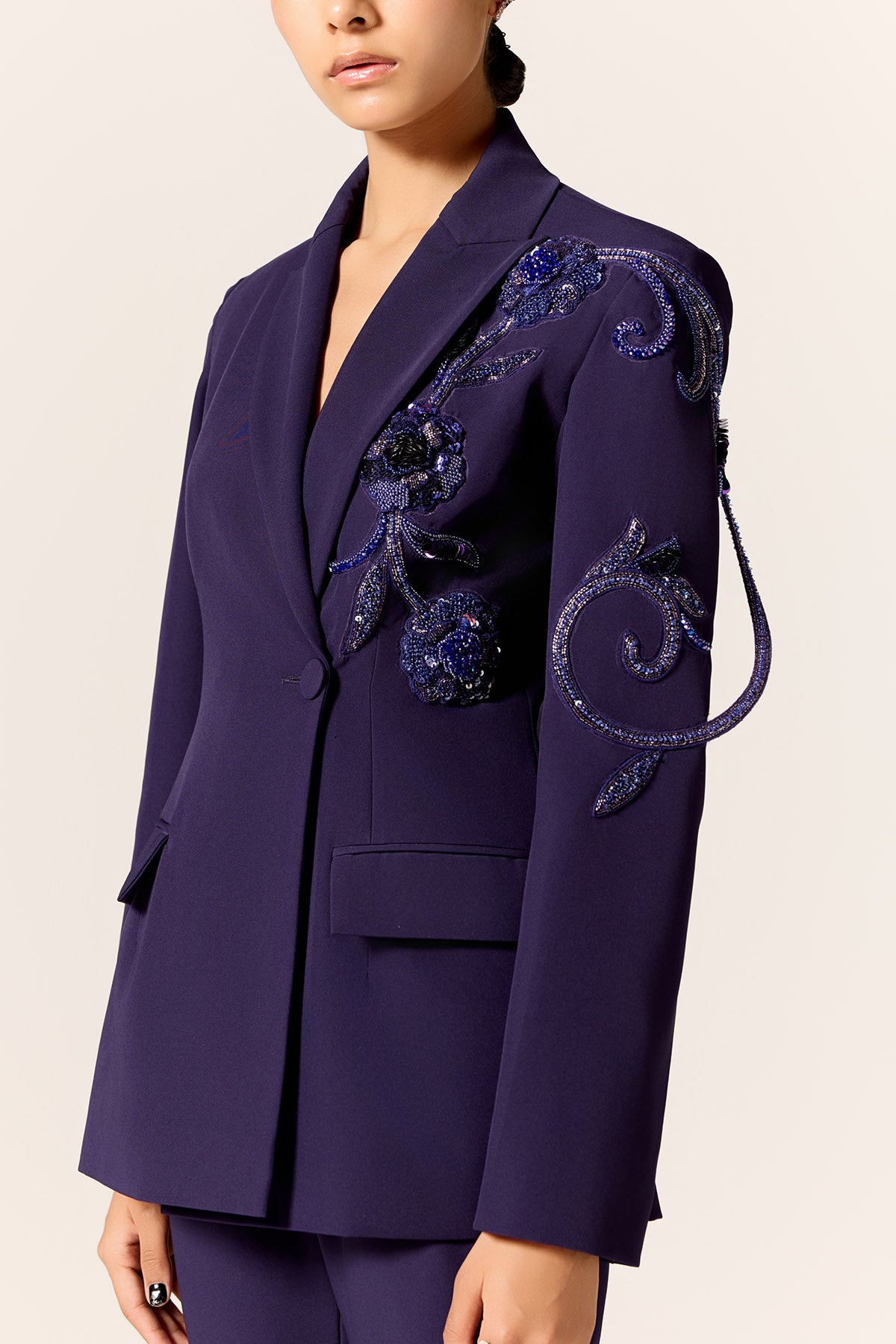 Blue 3D Embroidered Blazer Set