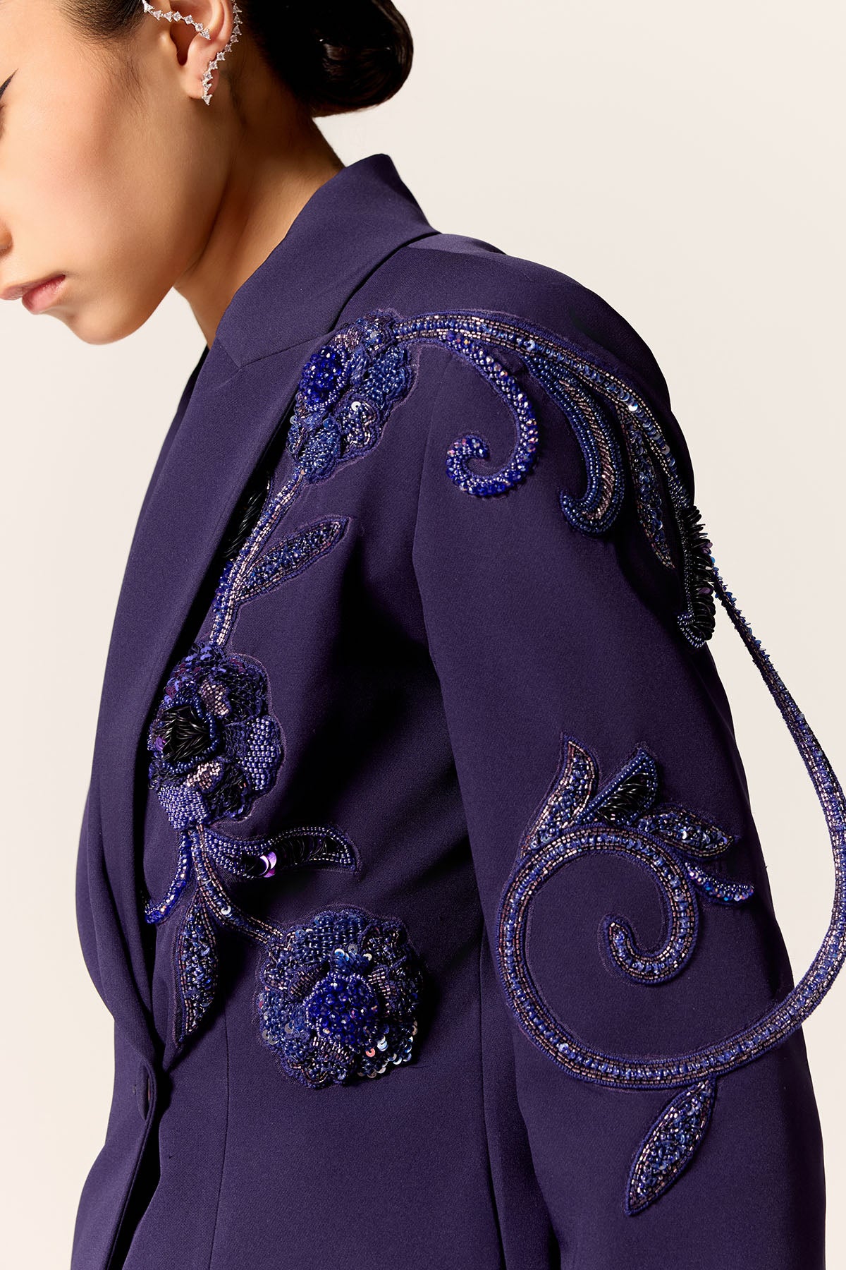 Blue 3D Embroidered Blazer Set