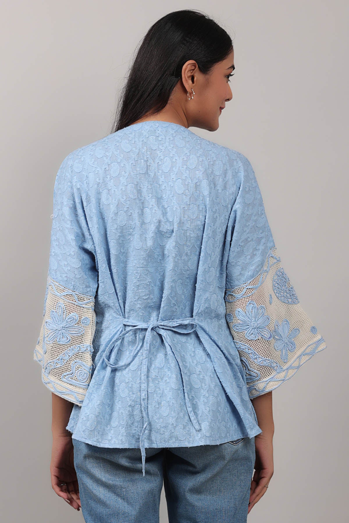 Blue 3D Floral Embroidered Top